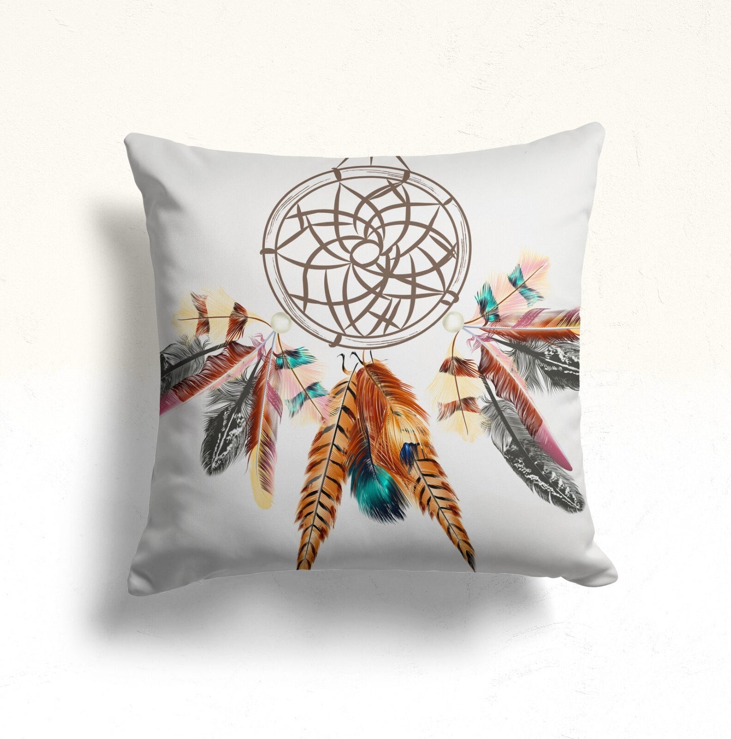 Tribal Boho Style with Feathers Cushion Cover, Feathers Design