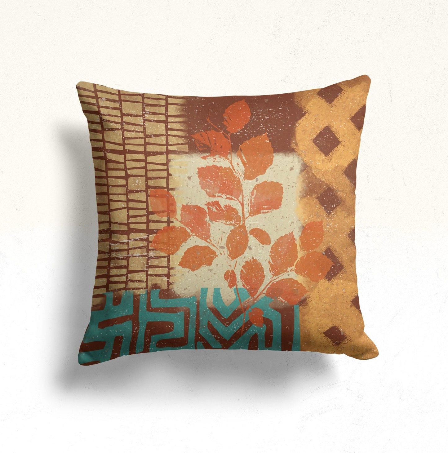 Terracotta Floral Abstract Mid Century Modern Cushion Cover