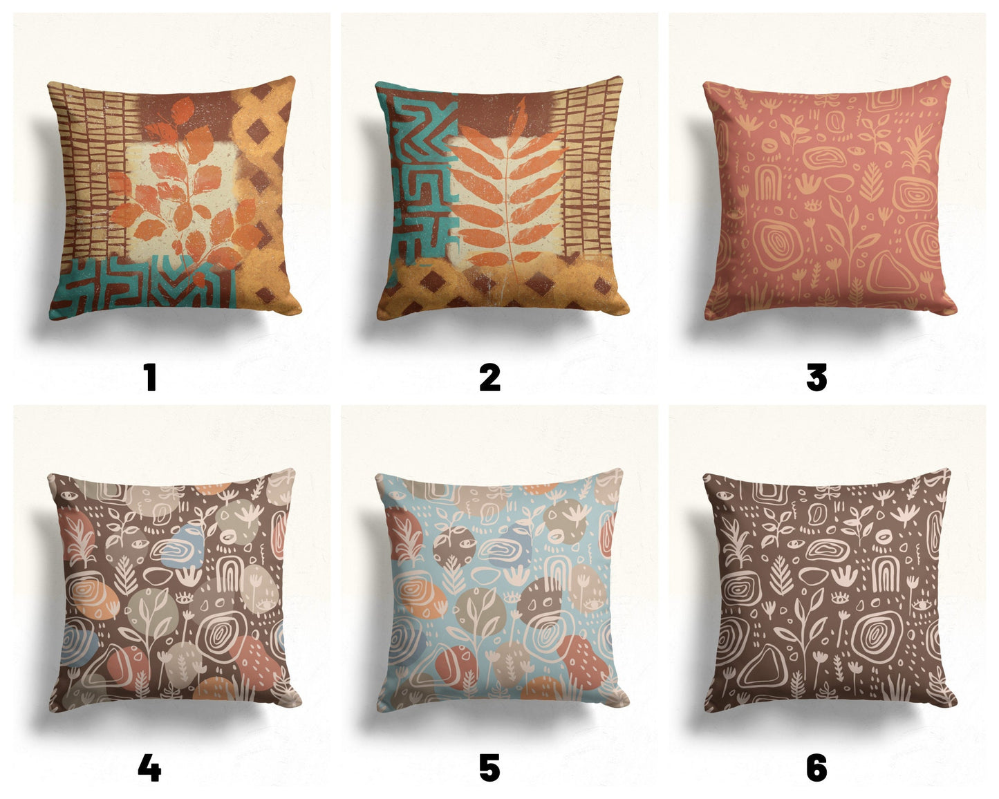 Terracotta Floral Abstract Mid Century Modern Cushion Cover