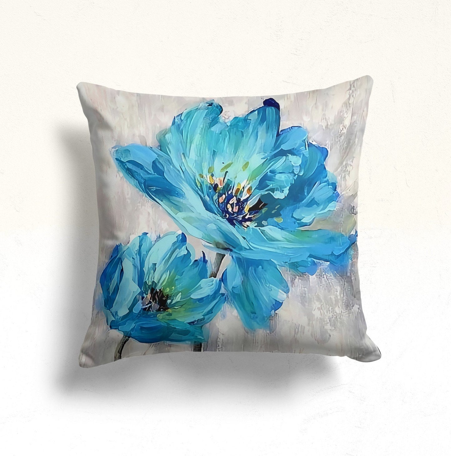 Blue Floral Cushion Cover with Turquoise Flower Pattern
