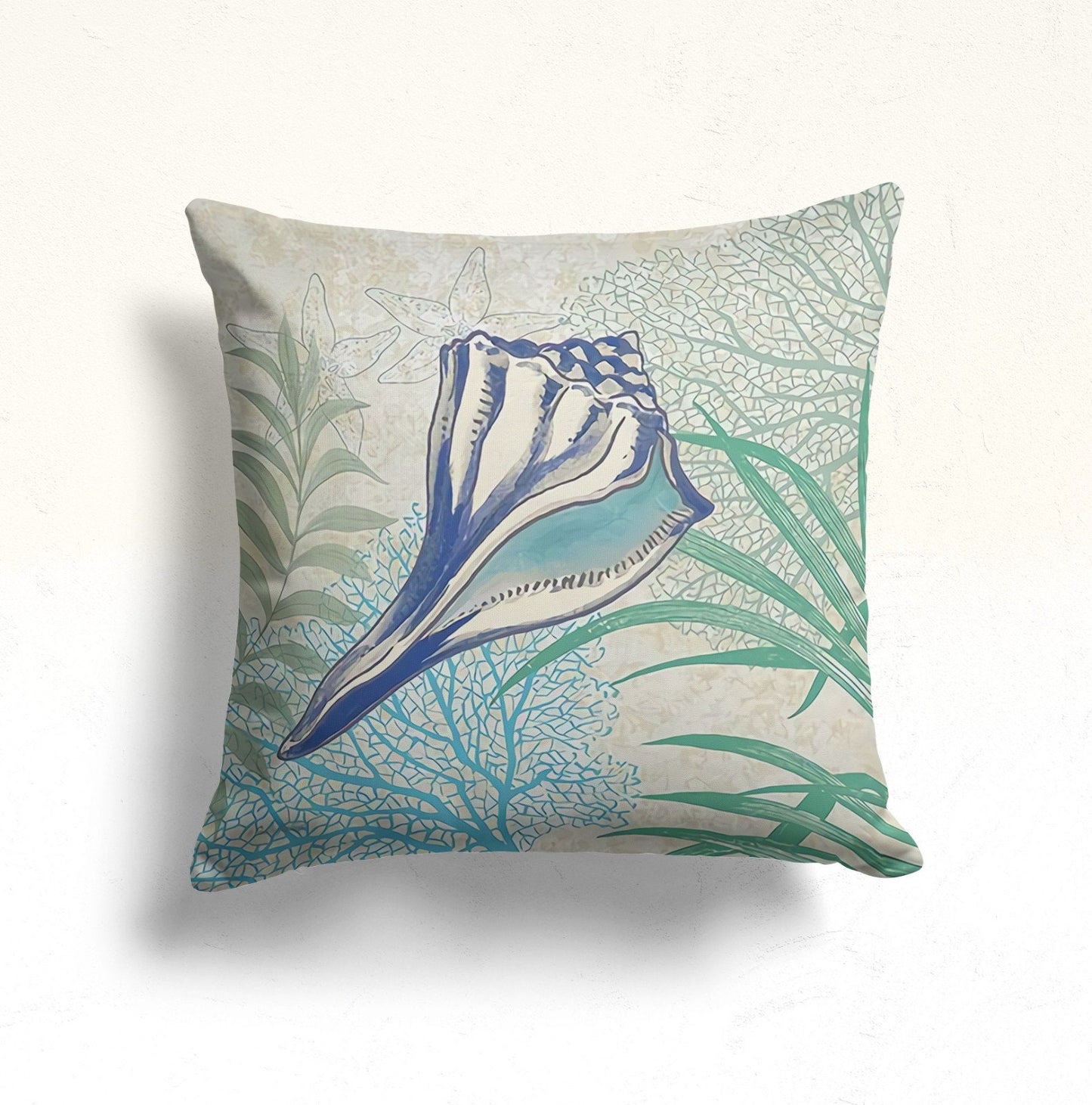 Blue Sea Pattern Coastal Nautical Cushion Cover