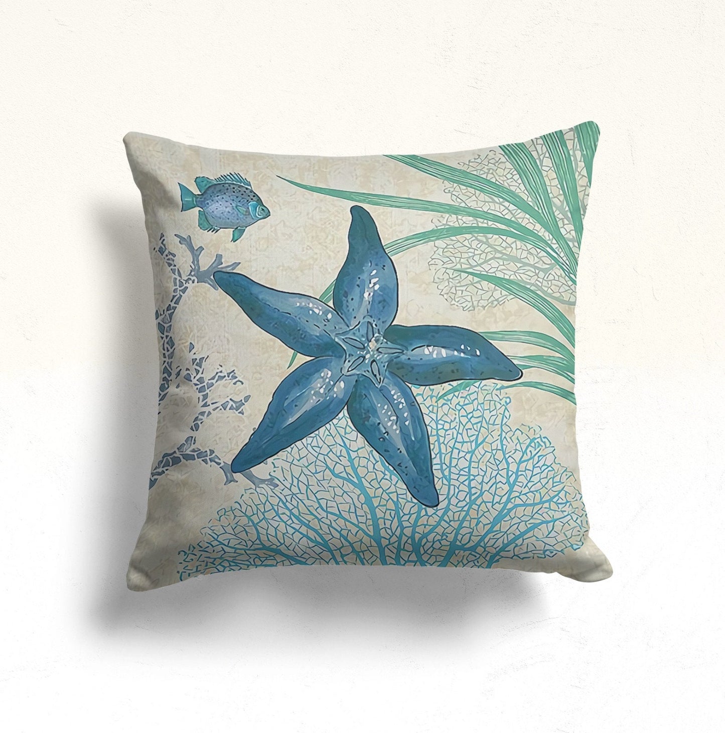 Blue Sea Pattern Coastal Nautical Cushion Cover