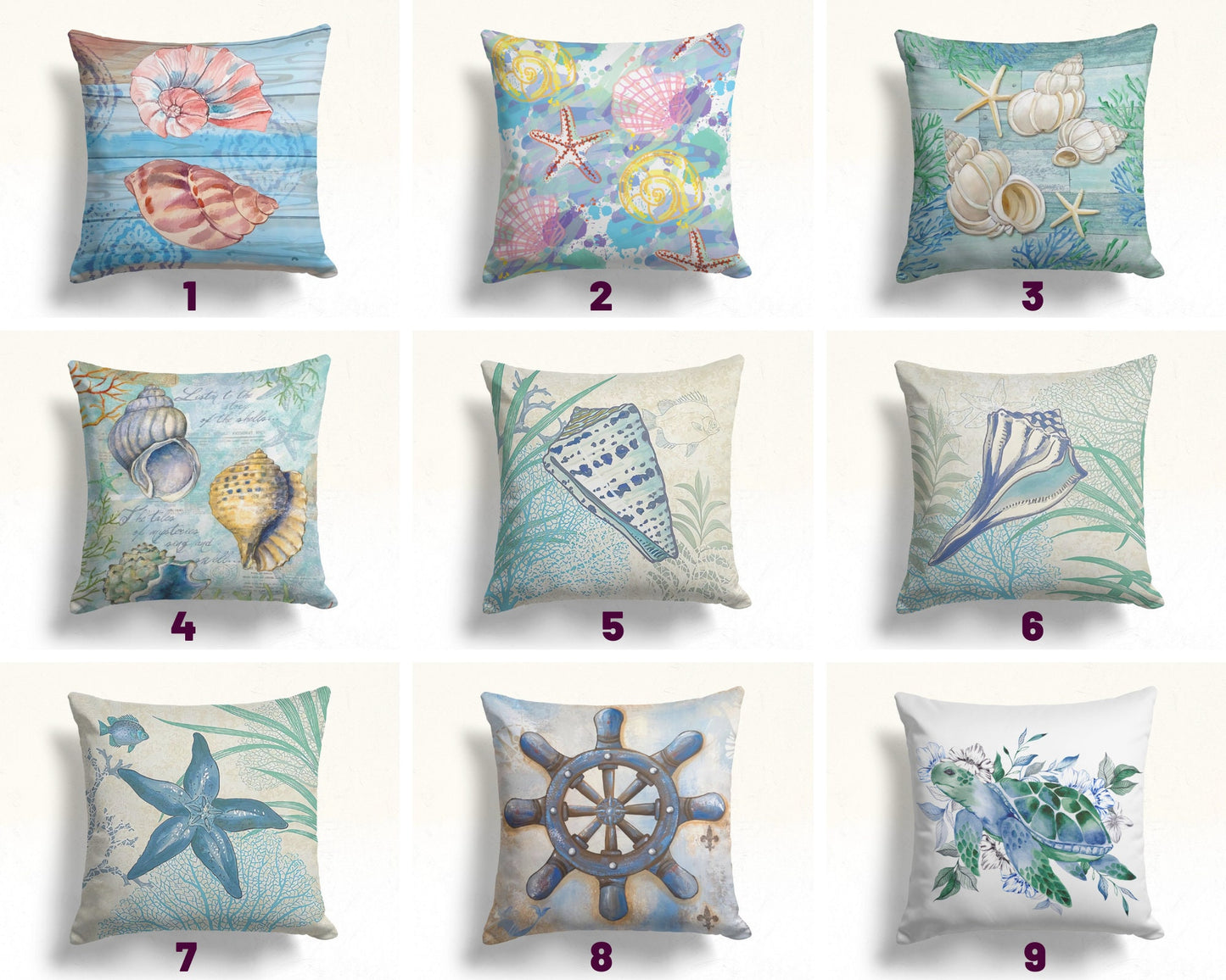 Blue Sea Pattern Coastal Nautical Cushion Cover