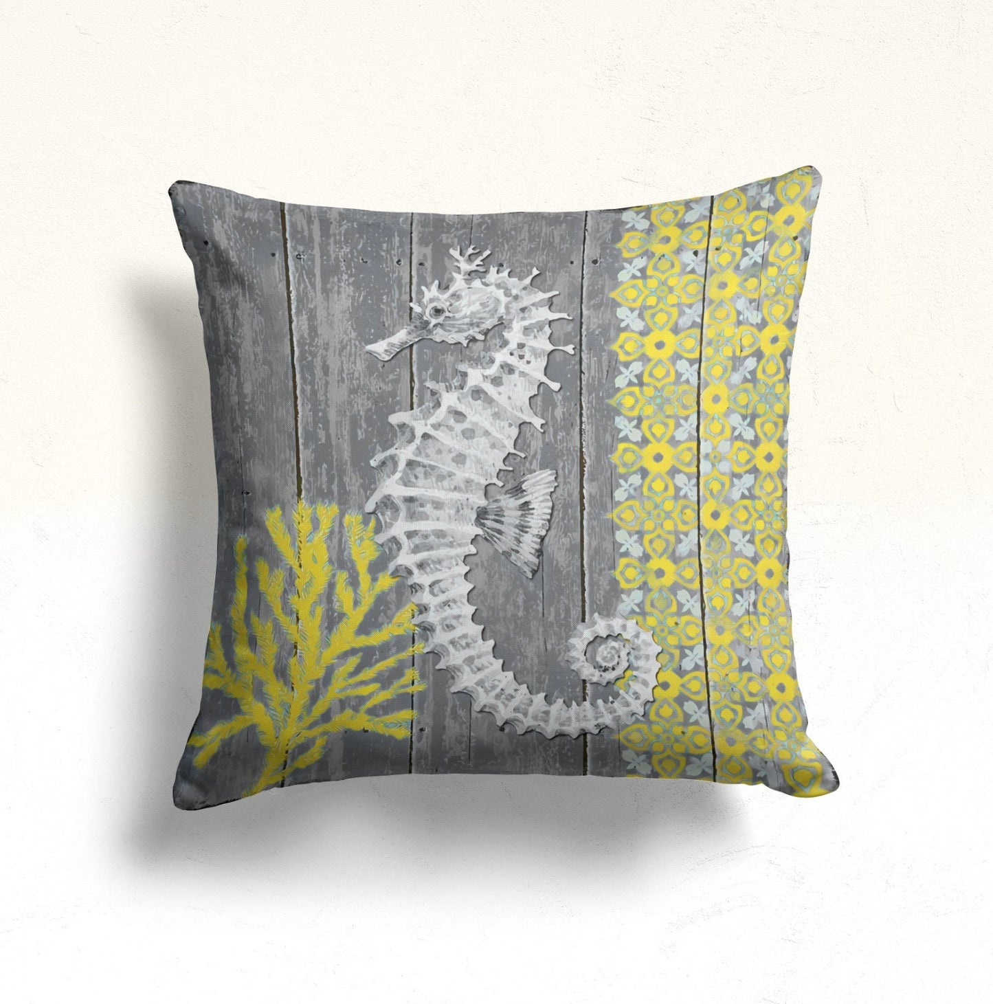 Yellow and Grey Marine Beach Themed Throw Cushion Cover