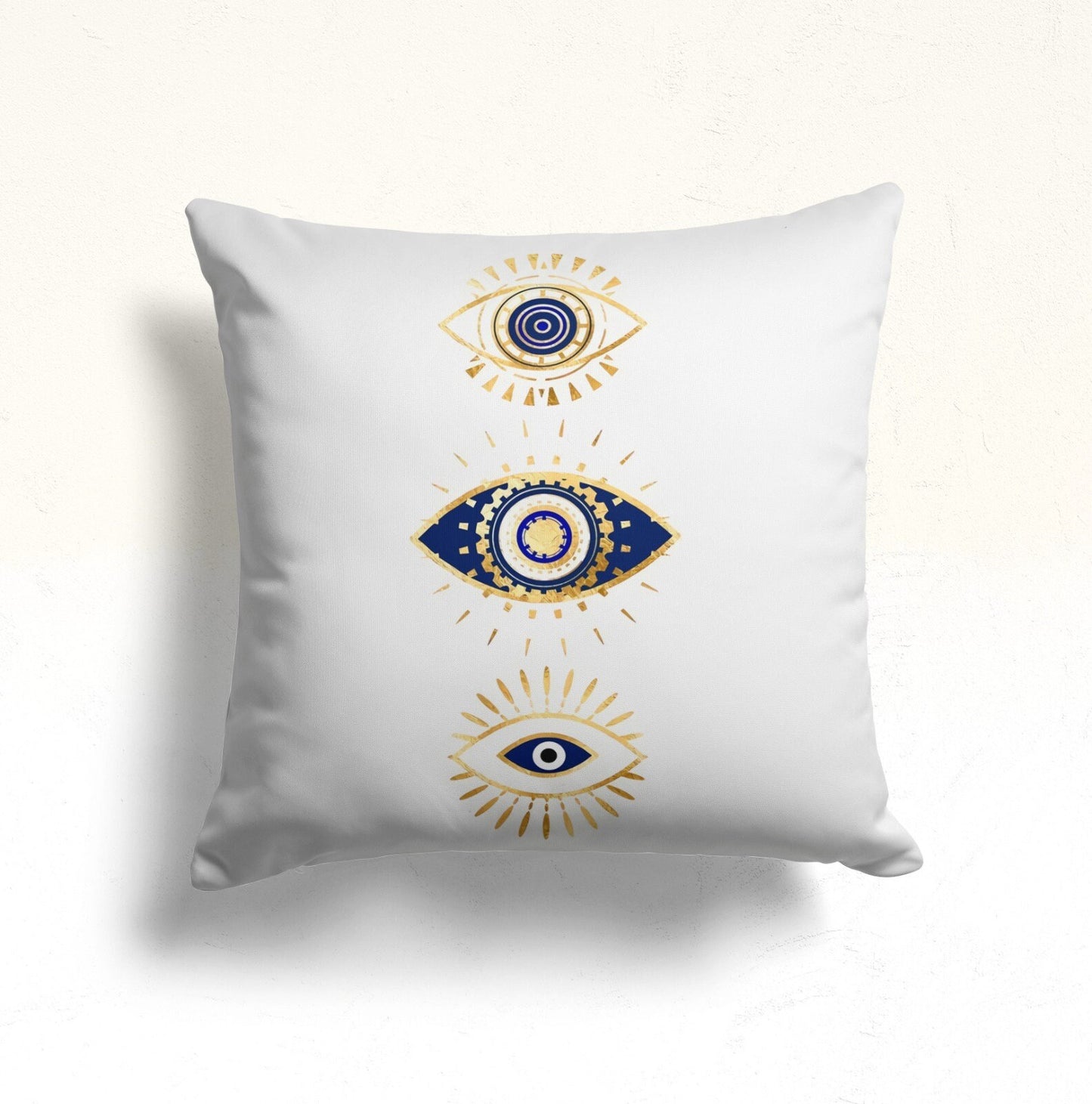 Golden Traditional Evil Eye Cushion Cover, Moon & Star Accents