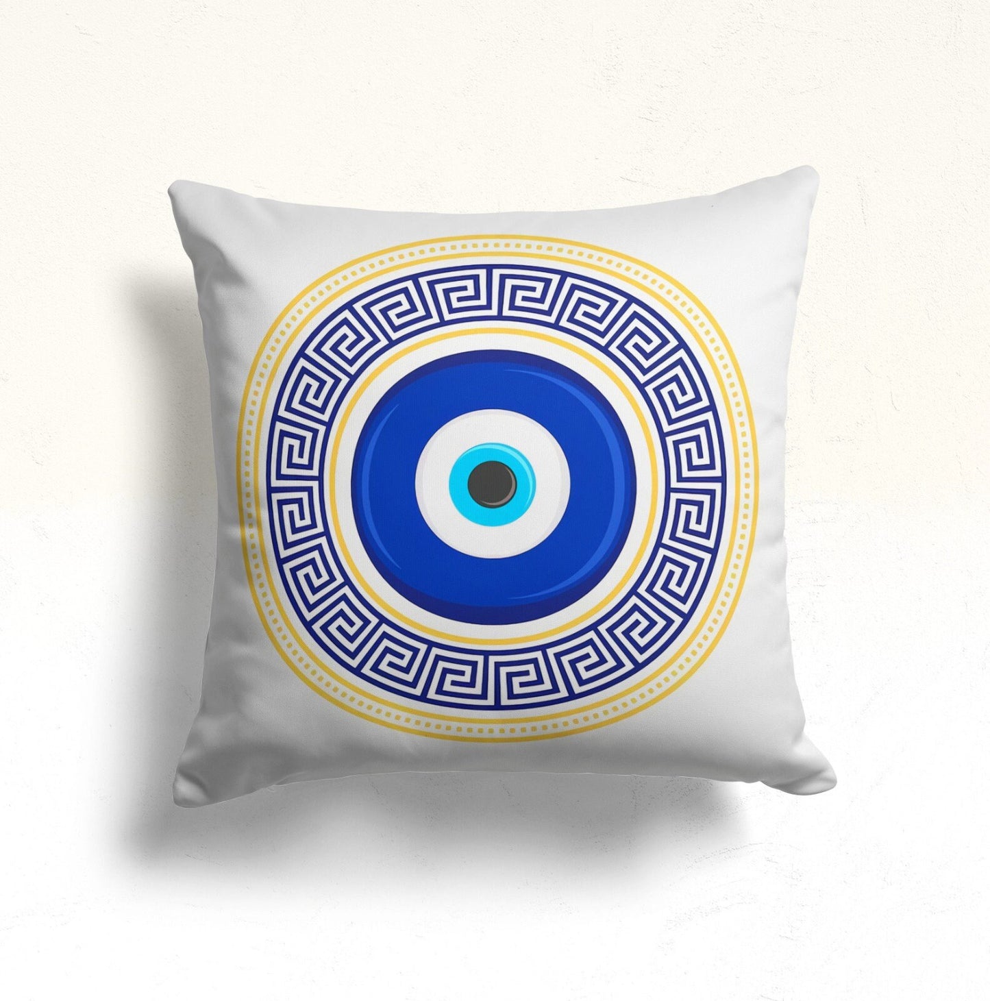 Golden Traditional Evil Eye Cushion Cover, Moon & Star Accents