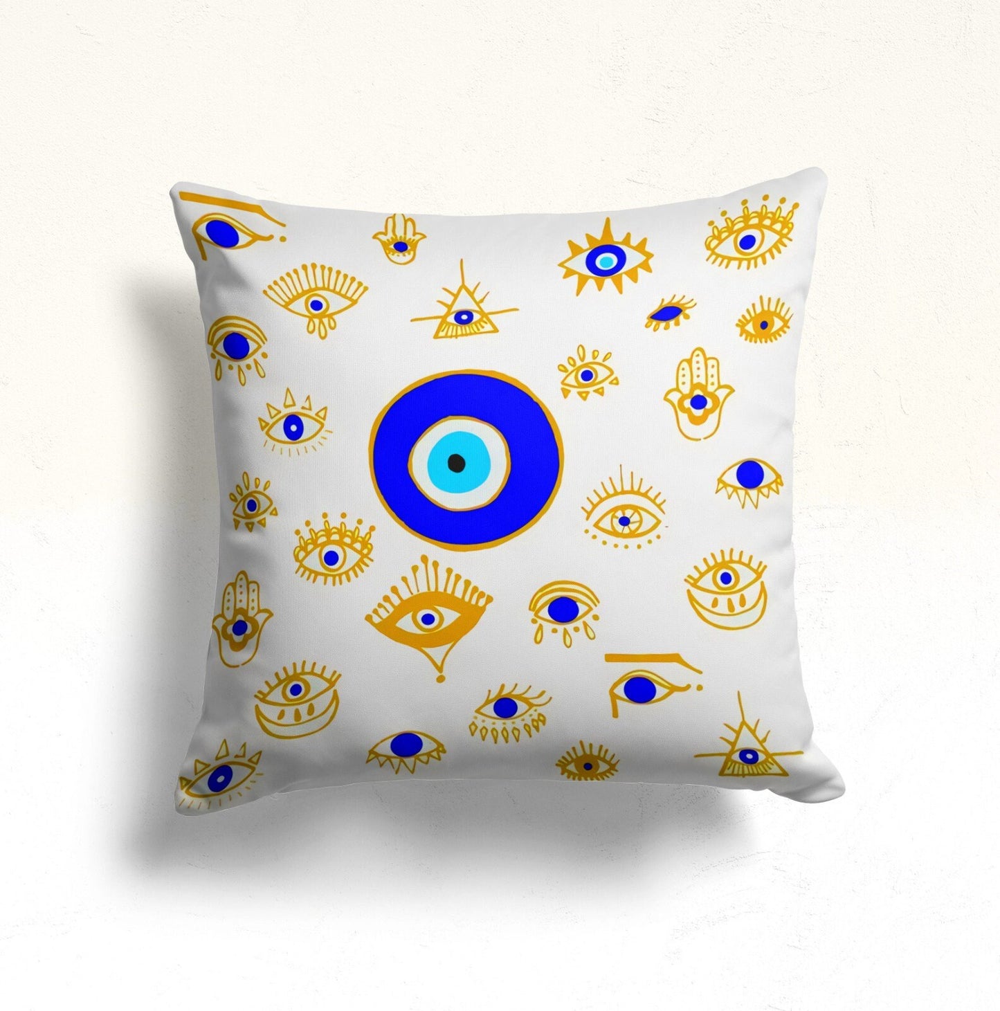 Golden Traditional Evil Eye Cushion Cover, Moon & Star Accents