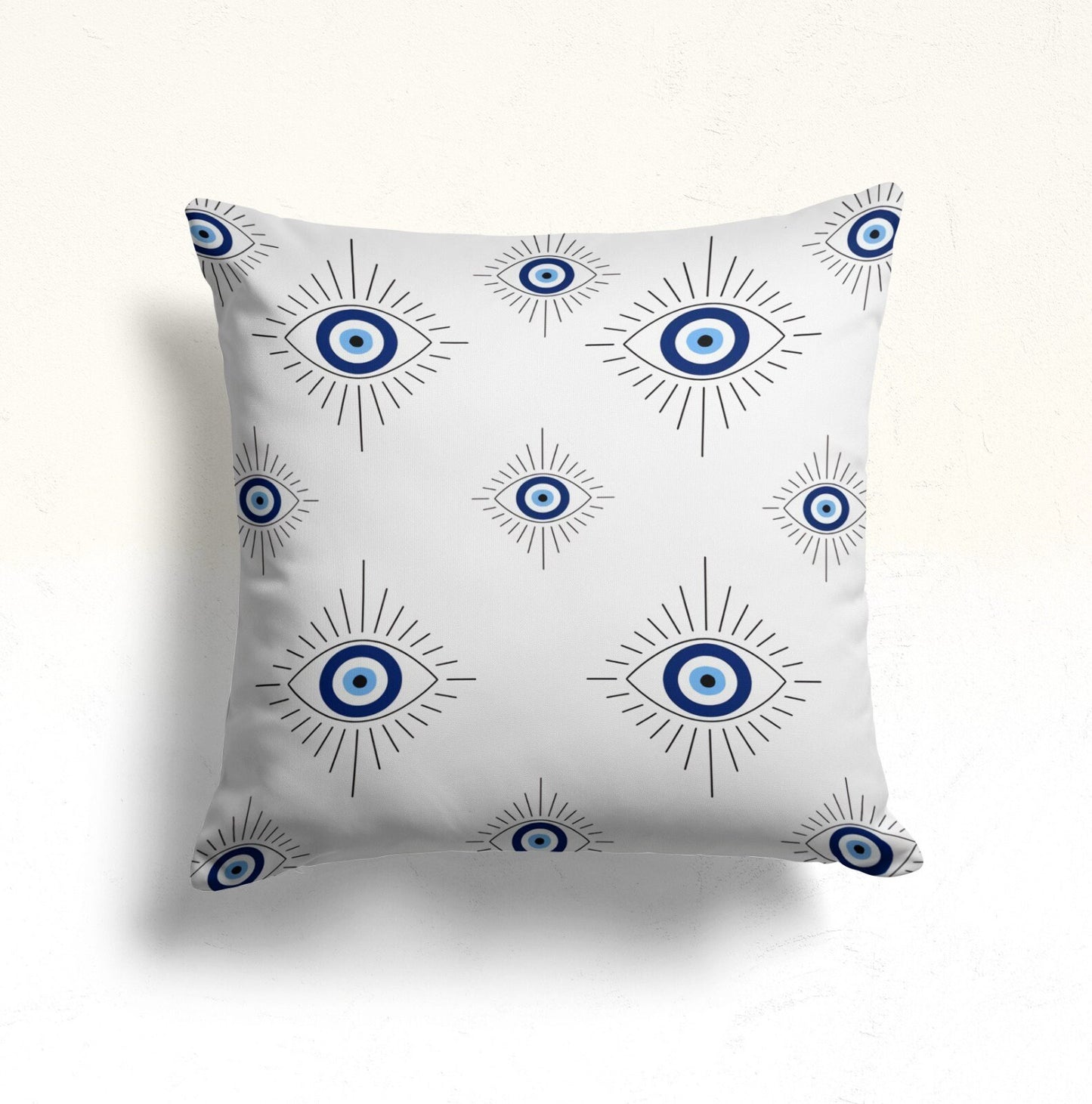 Golden Traditional Evil Eye Cushion Cover, Moon & Star Accents