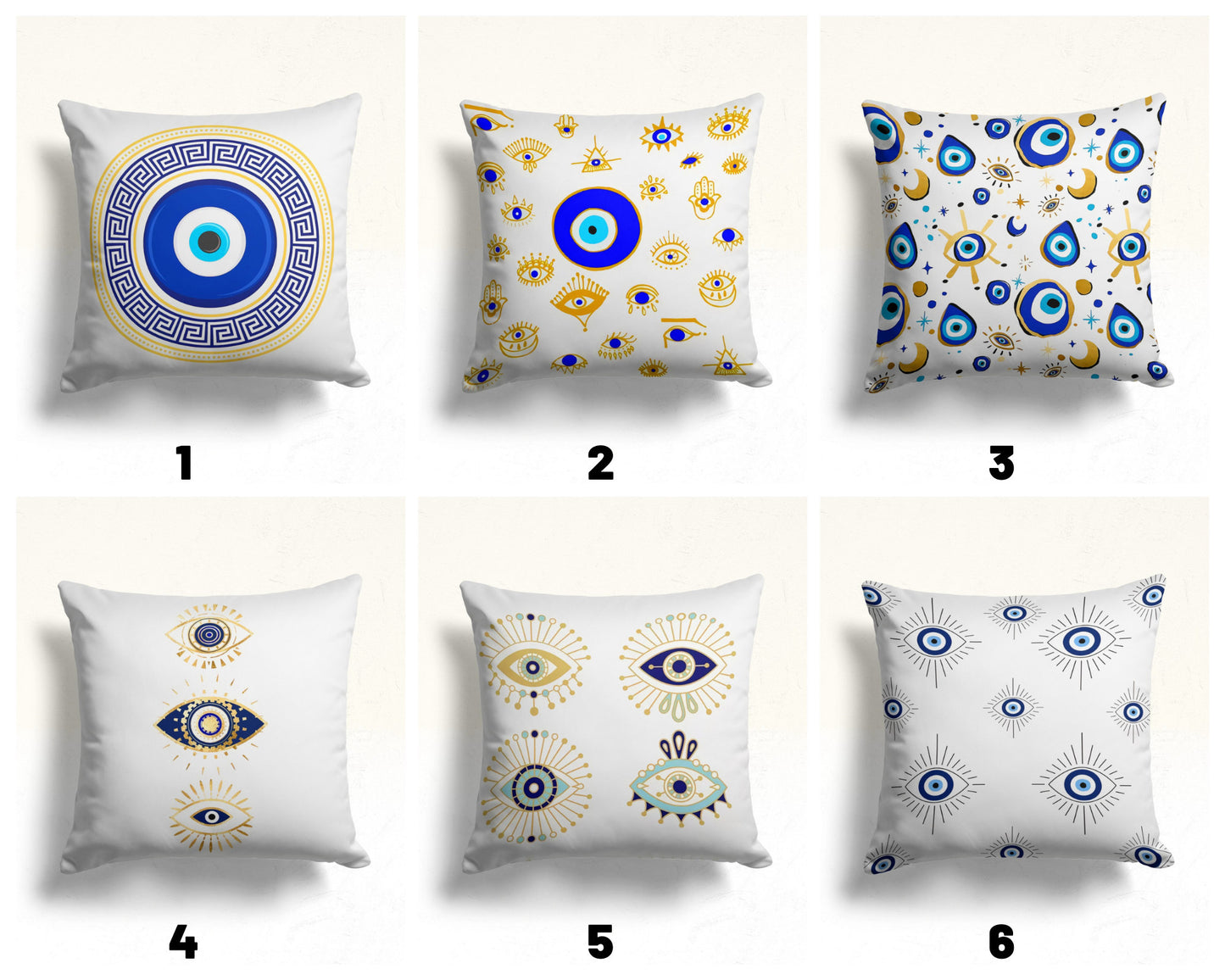 Golden Traditional Evil Eye Cushion Cover, Moon & Star Accents