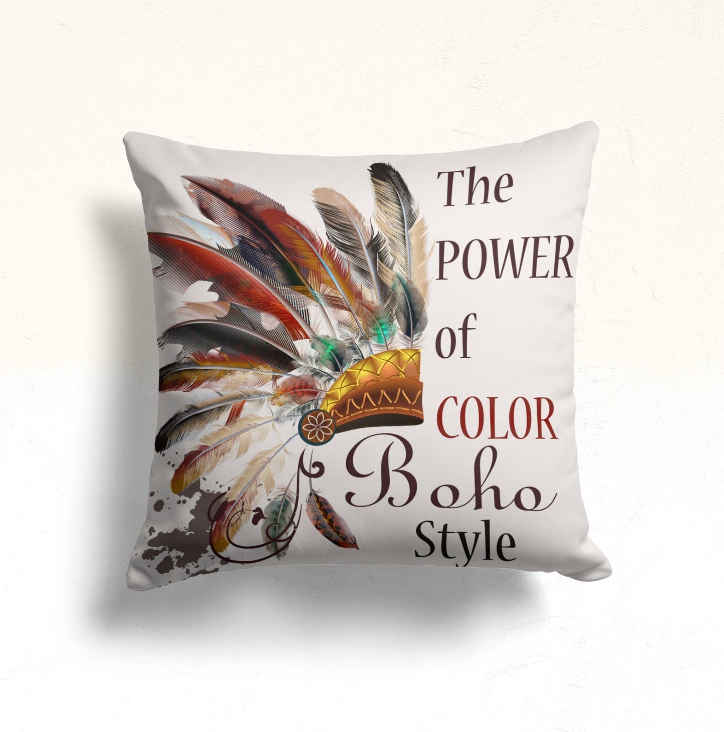 Tribal Boho Style with Feathers Cushion Cover, Feathers Design