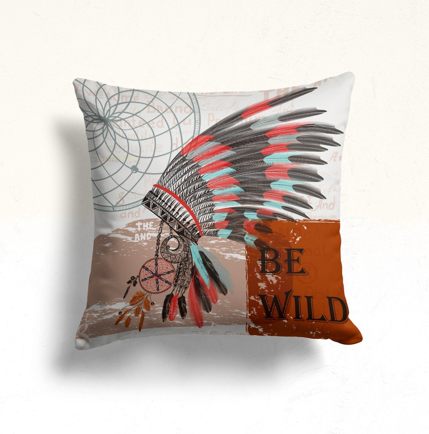Tribal Boho Style with Feathers Cushion Cover, Feathers Design