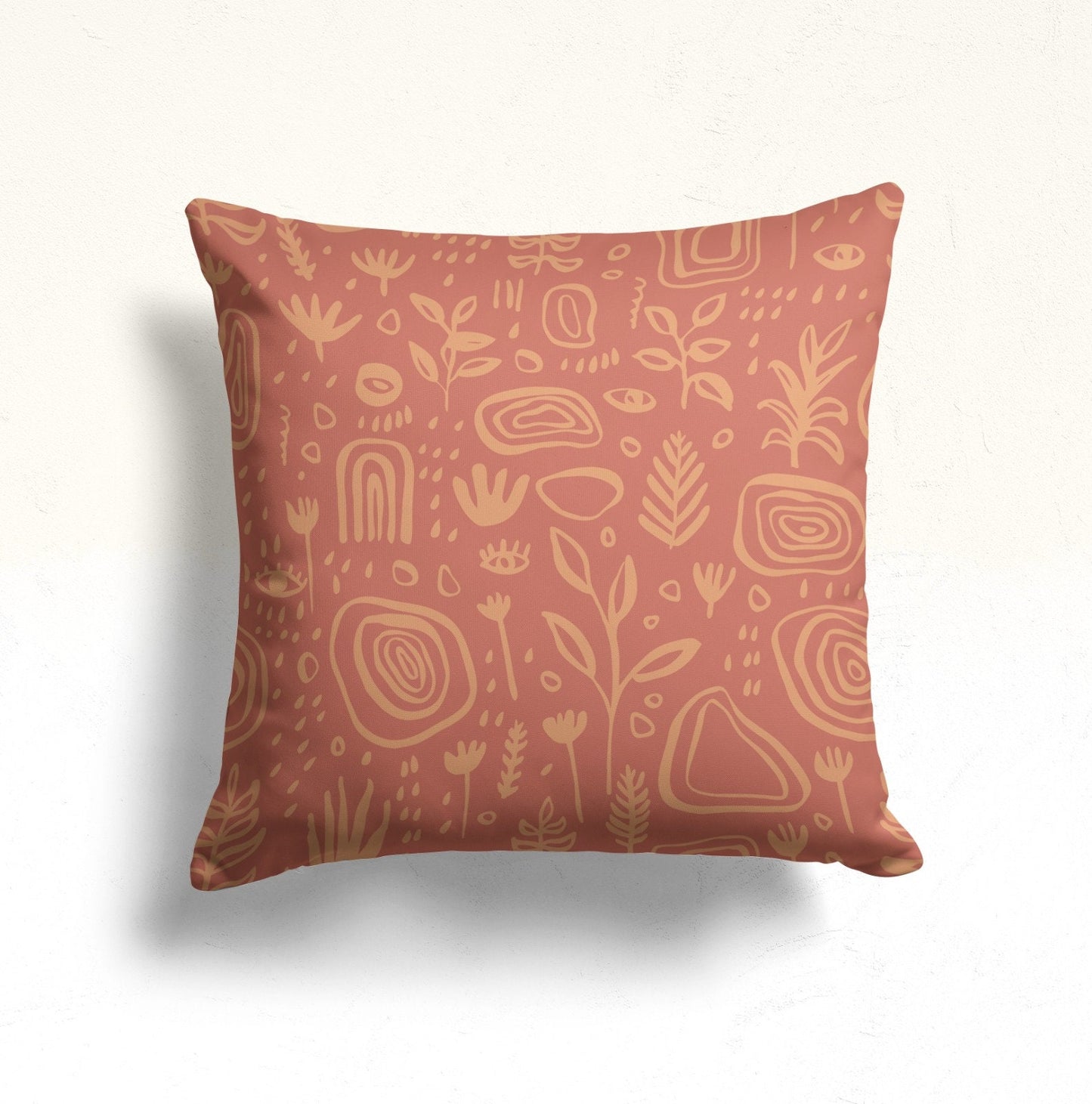 Terracotta Floral Abstract Mid Century Modern Cushion Cover
