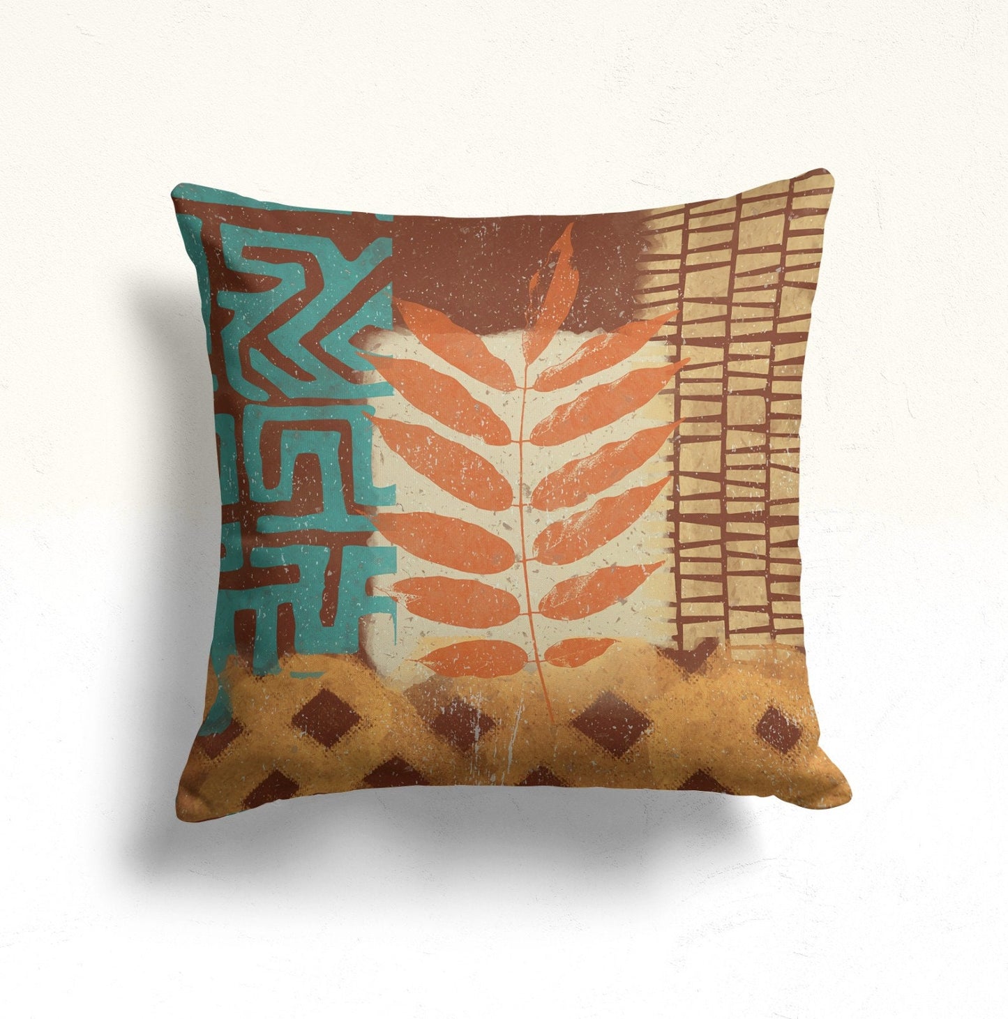 Terracotta Floral Abstract Mid Century Modern Cushion Cover