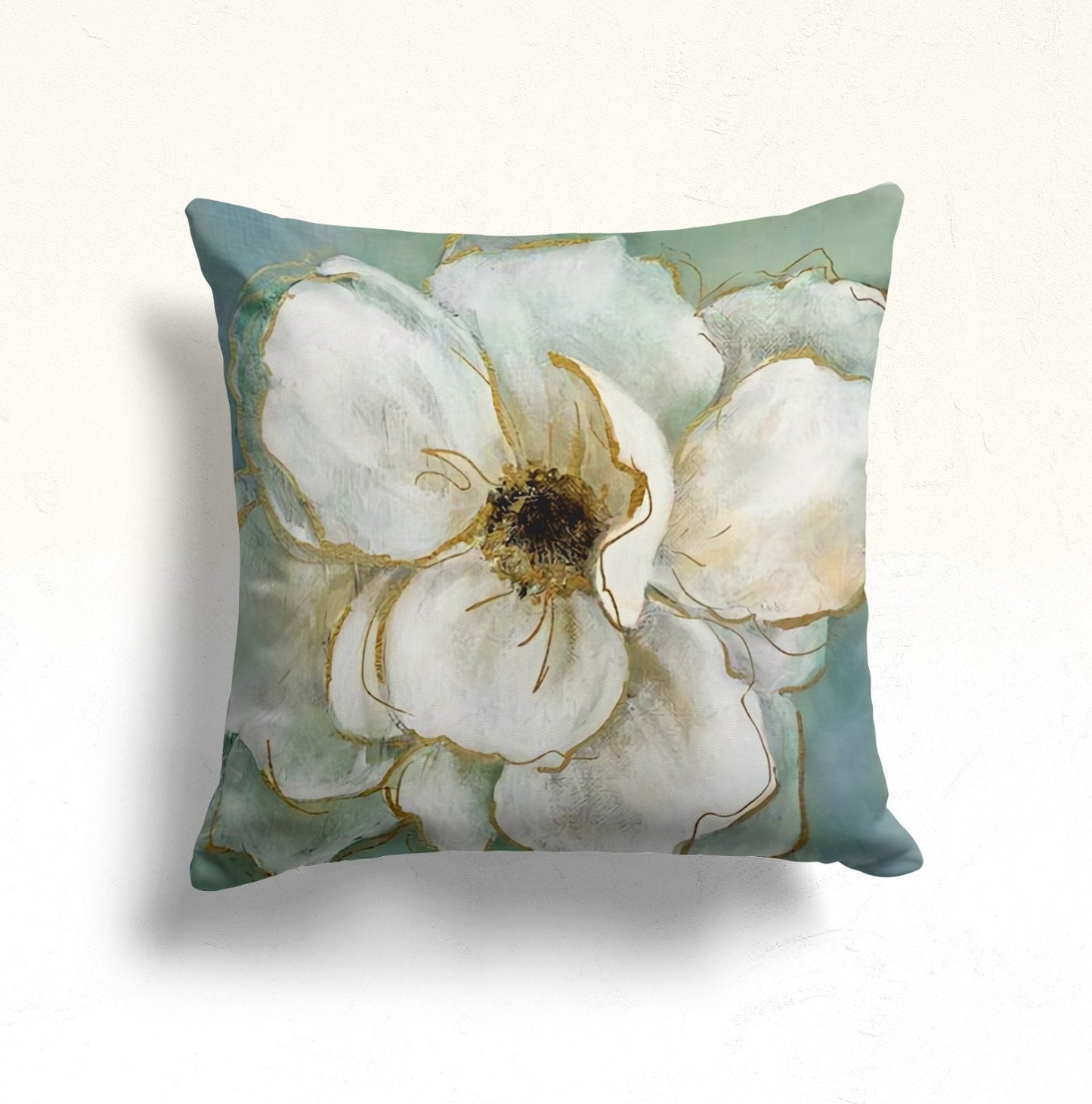 Blue Floral Cushion Cover with Turquoise Flower Pattern