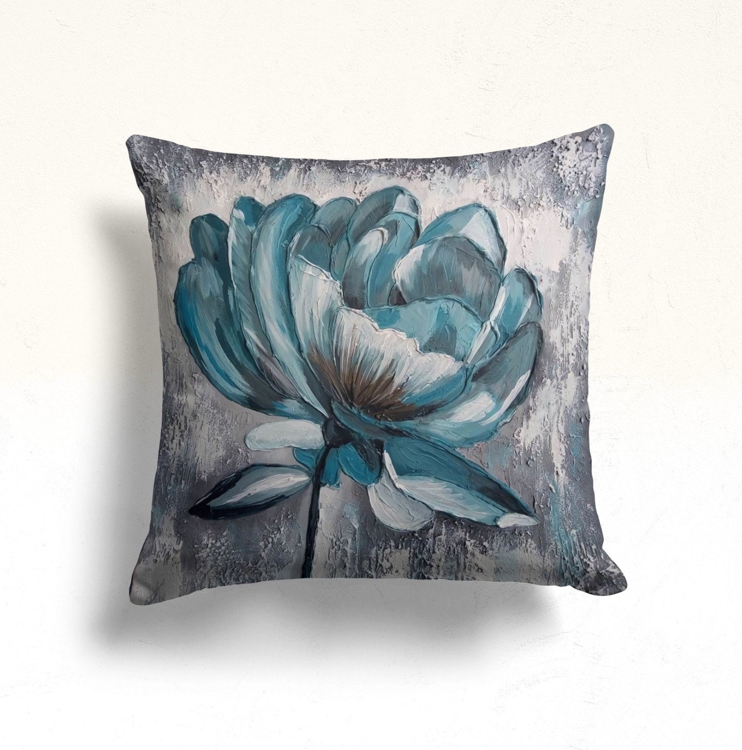 Blue Floral Cushion Cover with Turquoise Flower Pattern