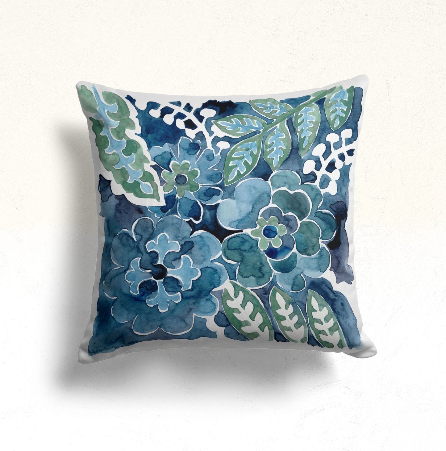 Blue Floral Cushion Cover with Turquoise Flower Pattern