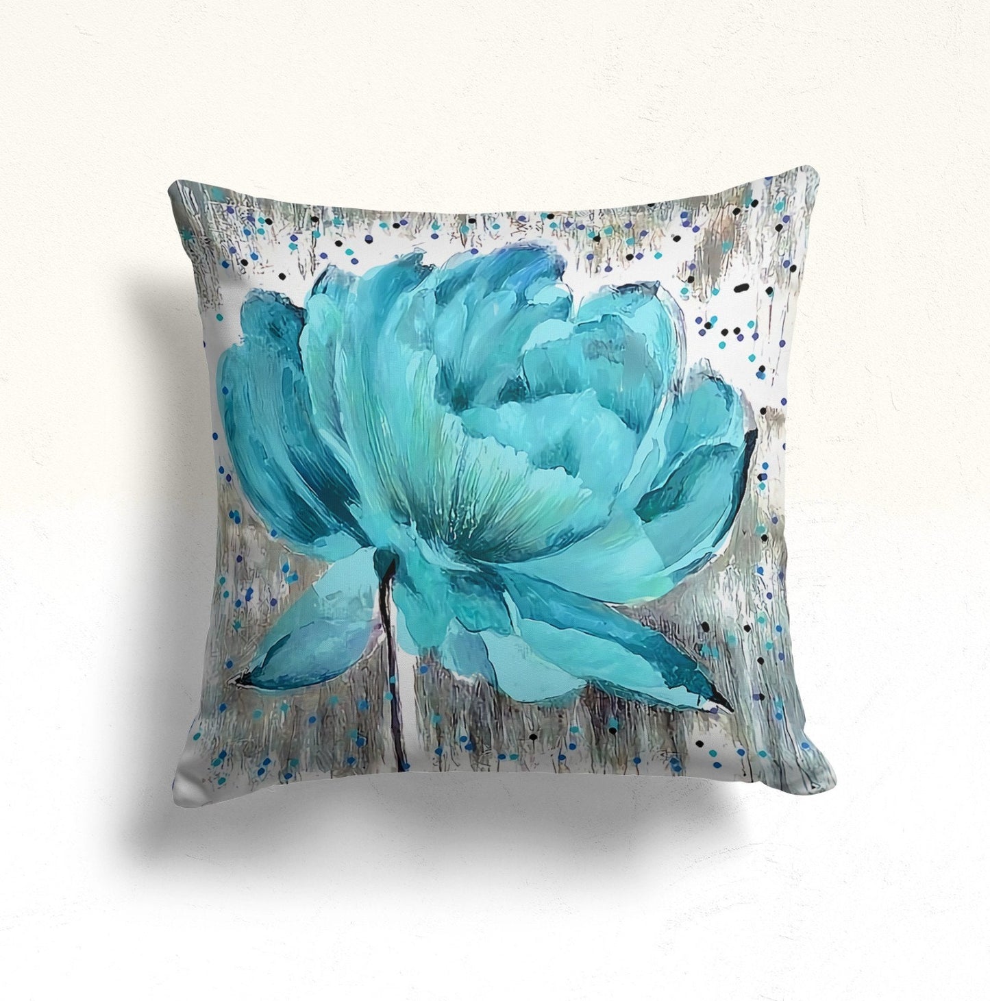 Blue Floral Cushion Cover with Turquoise Flower Pattern