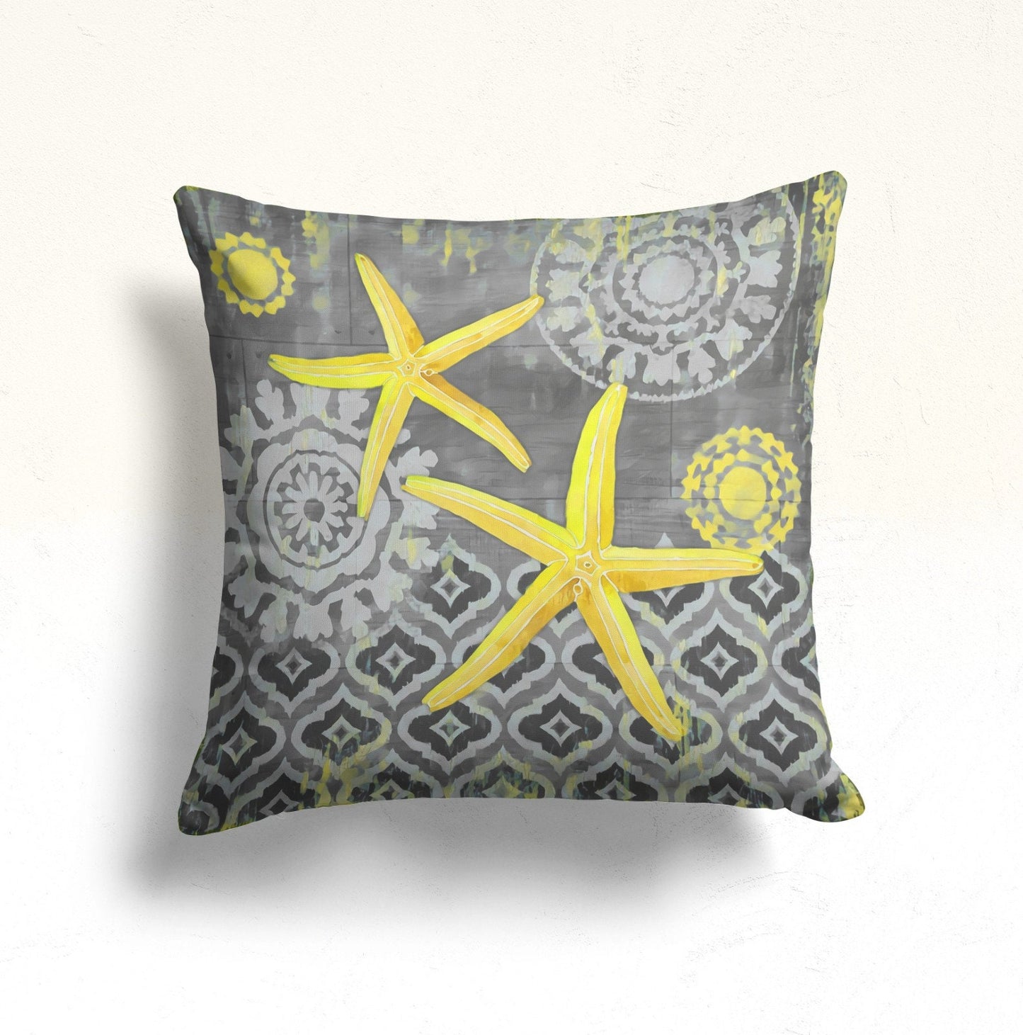 Yellow and Grey Marine Beach Themed Throw Cushion Cover