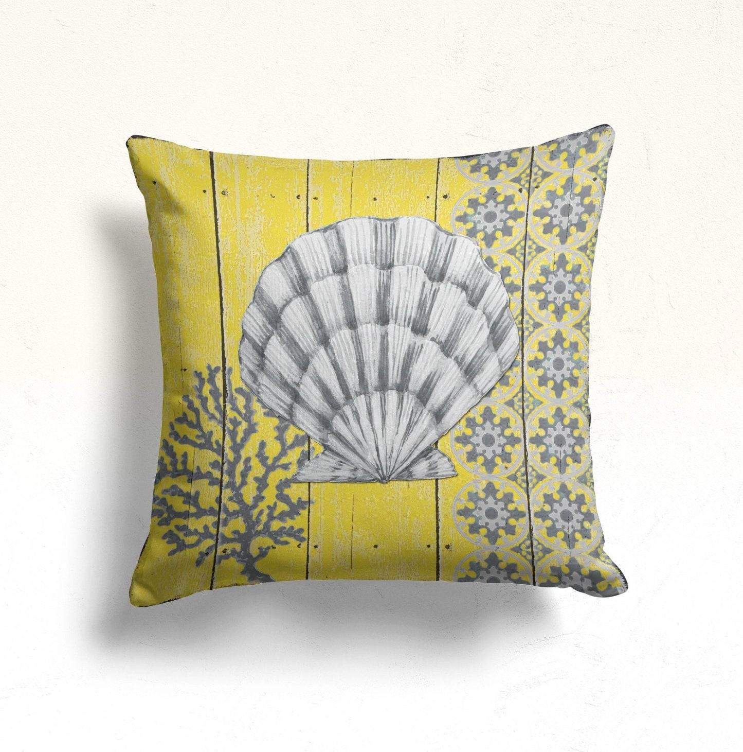 Yellow and Grey Marine Beach Themed Throw Cushion Cover