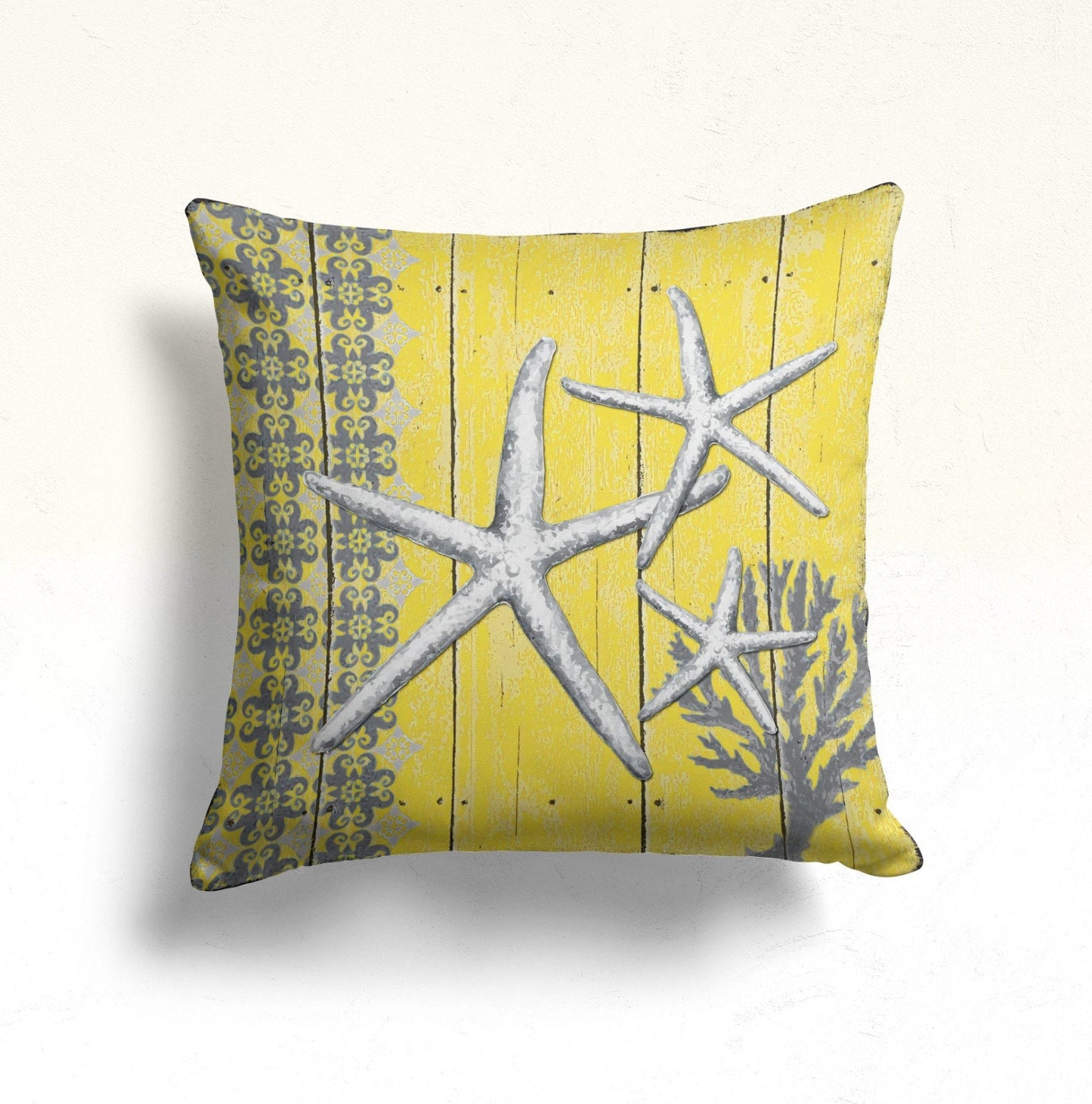 Yellow and Grey Marine Beach Themed Throw Cushion Cover