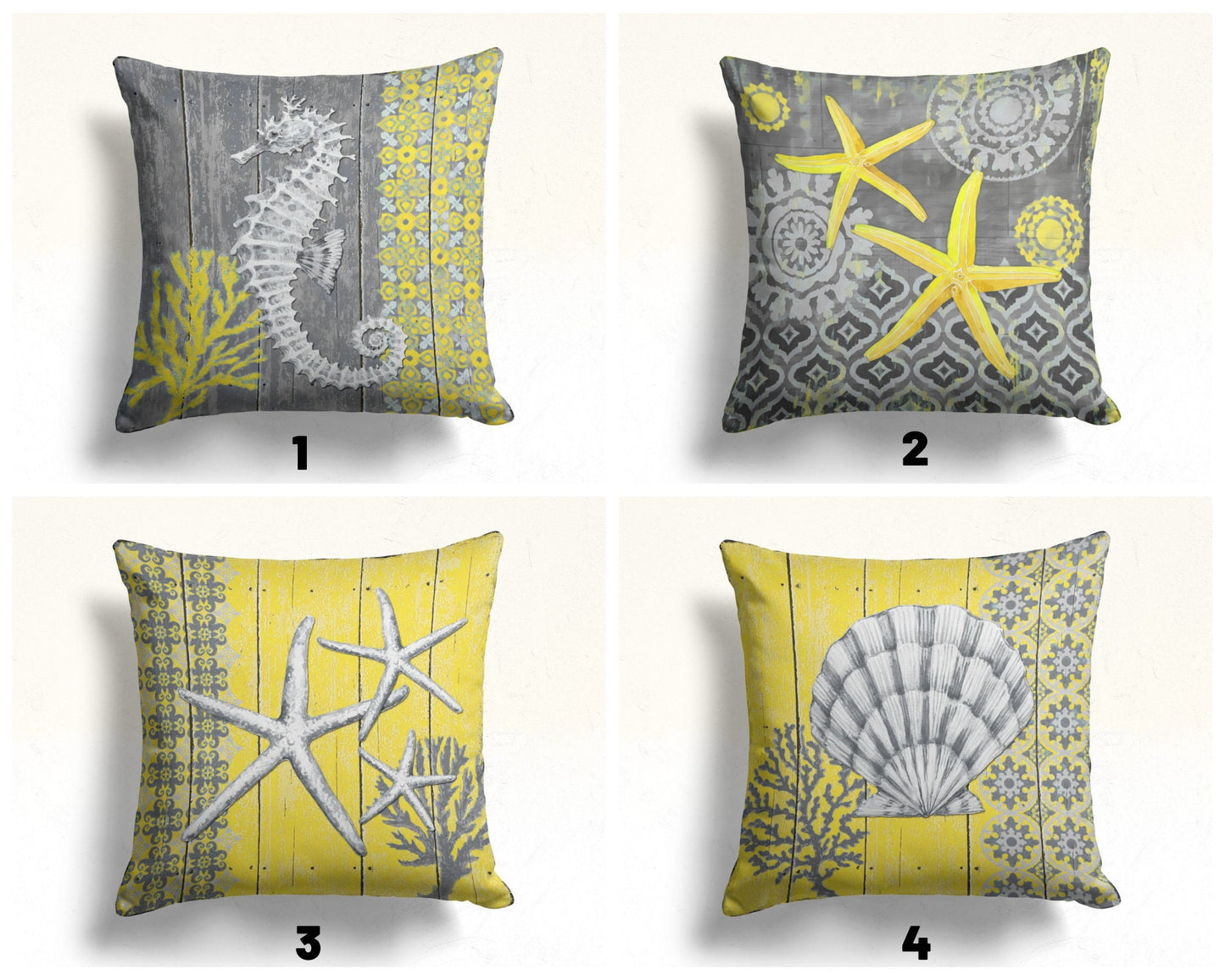 Yellow and Grey Marine Beach Themed Throw Cushion Cover