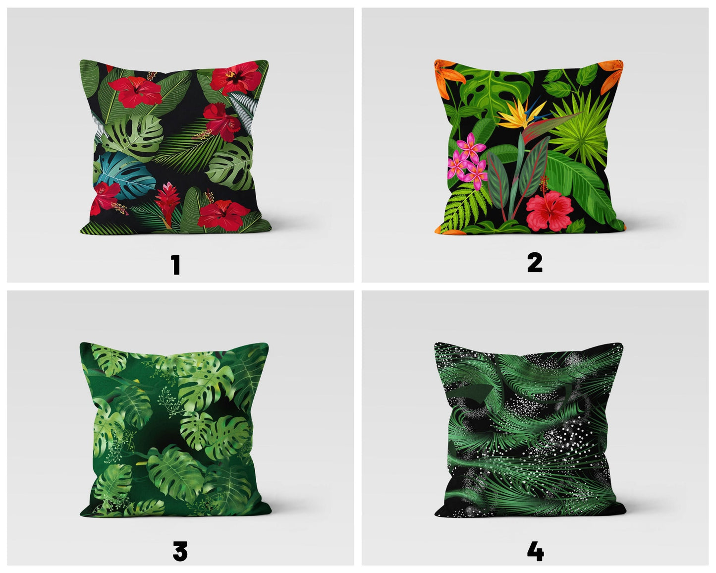 Tropical Green Palm Leaves Monstera Cushion Cover