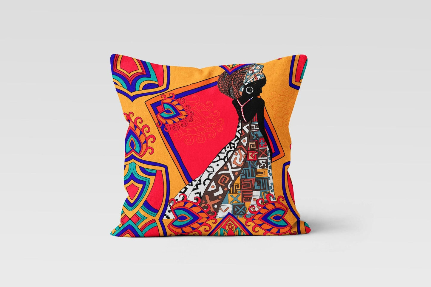 African Dance Cushion Cover Authentic Motif Ethnic Cushion Case