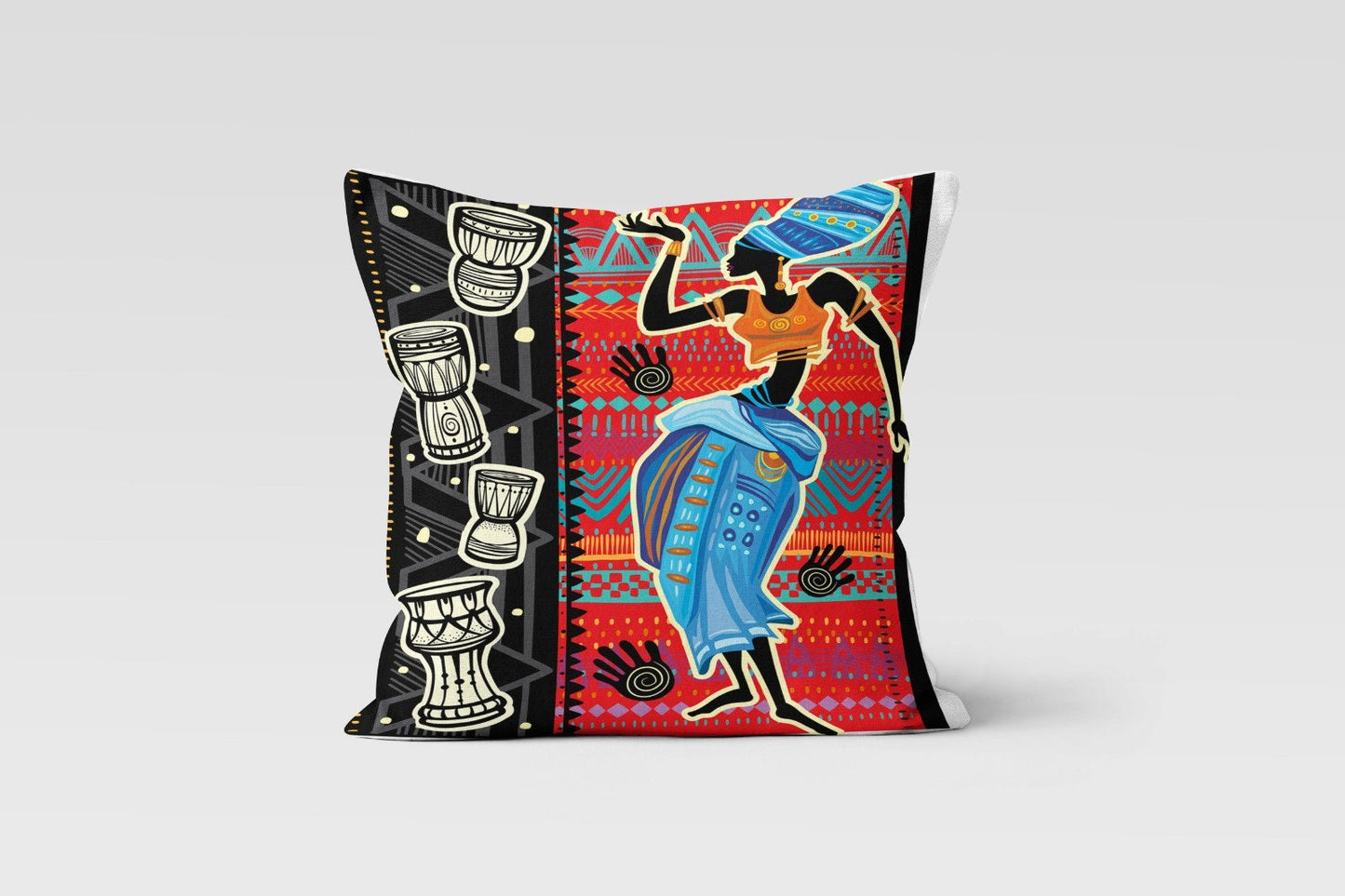 African Dance Cushion Cover Authentic Motif Ethnic Cushion Case