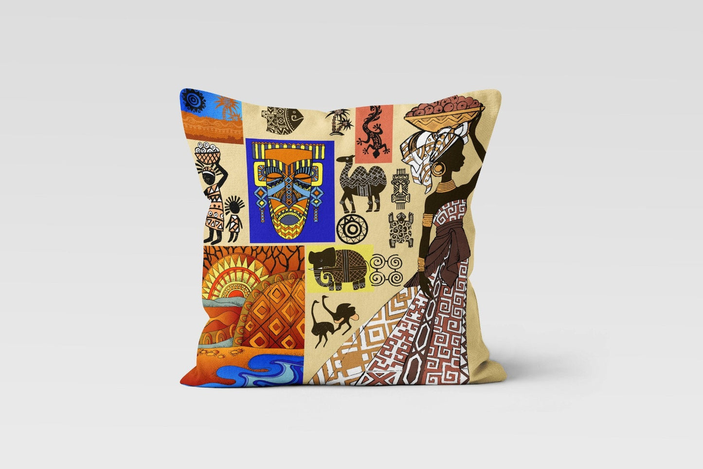 African Dance Cushion Cover Authentic Motif Ethnic Cushion Case