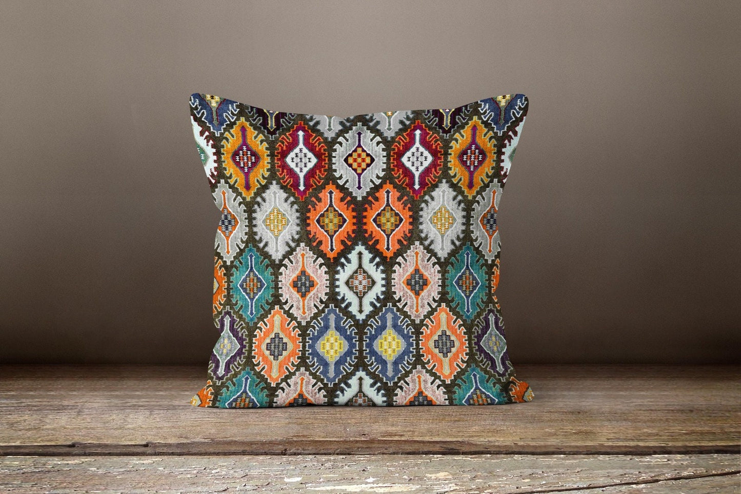 Ethnic Tribal Kilim Cushion Cover, Intricate Geometric Pattern