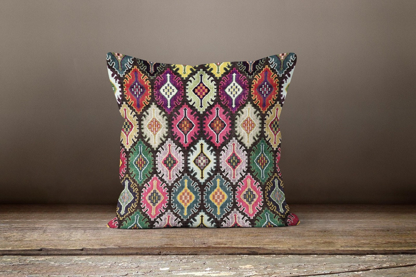 Ethnic Tribal Kilim Cushion Cover, Intricate Geometric Pattern