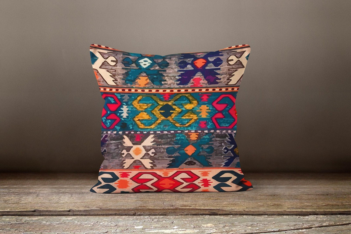 Ethnic Tribal Kilim Cushion Cover, Intricate Geometric Pattern