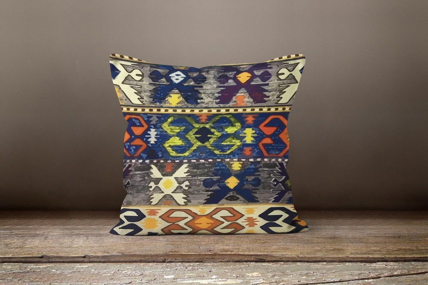 Ethnic Tribal Kilim Cushion Cover, Intricate Geometric Pattern