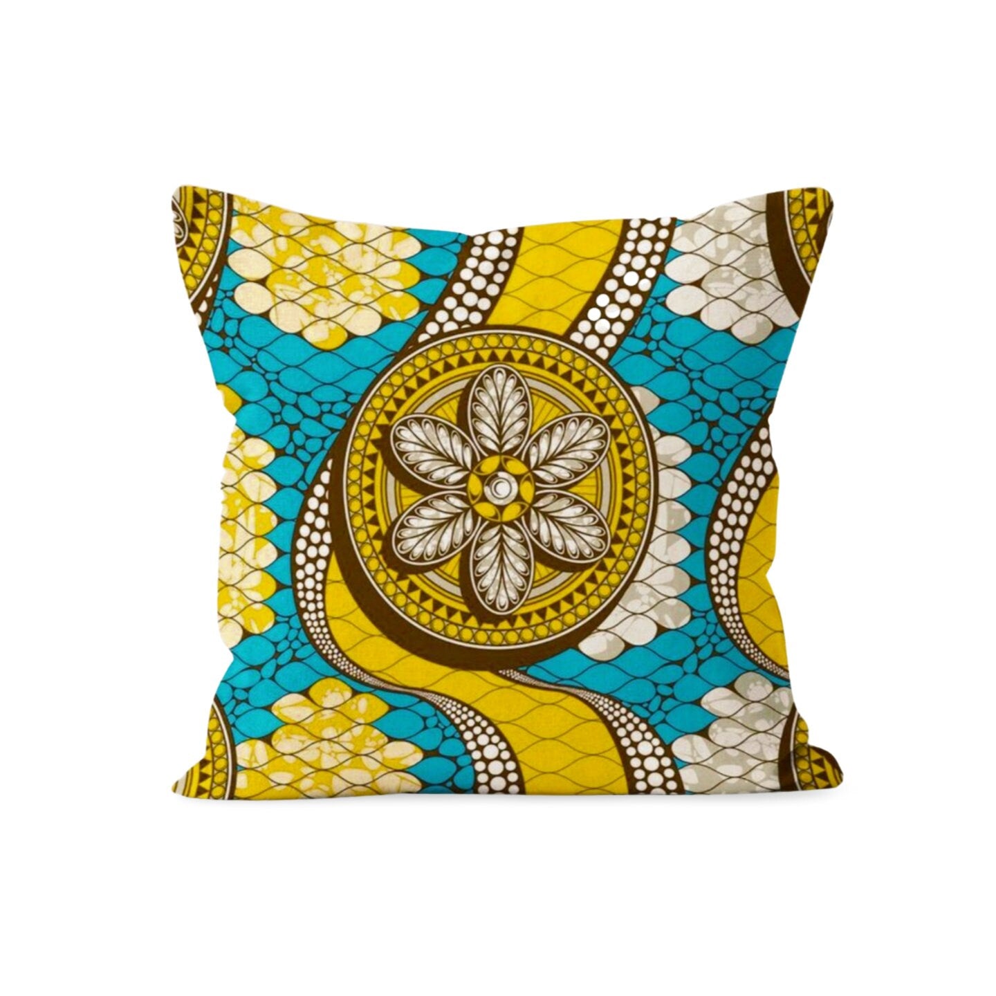Ethnic Style Yellow Turquoise African Mandala Cushion Cover