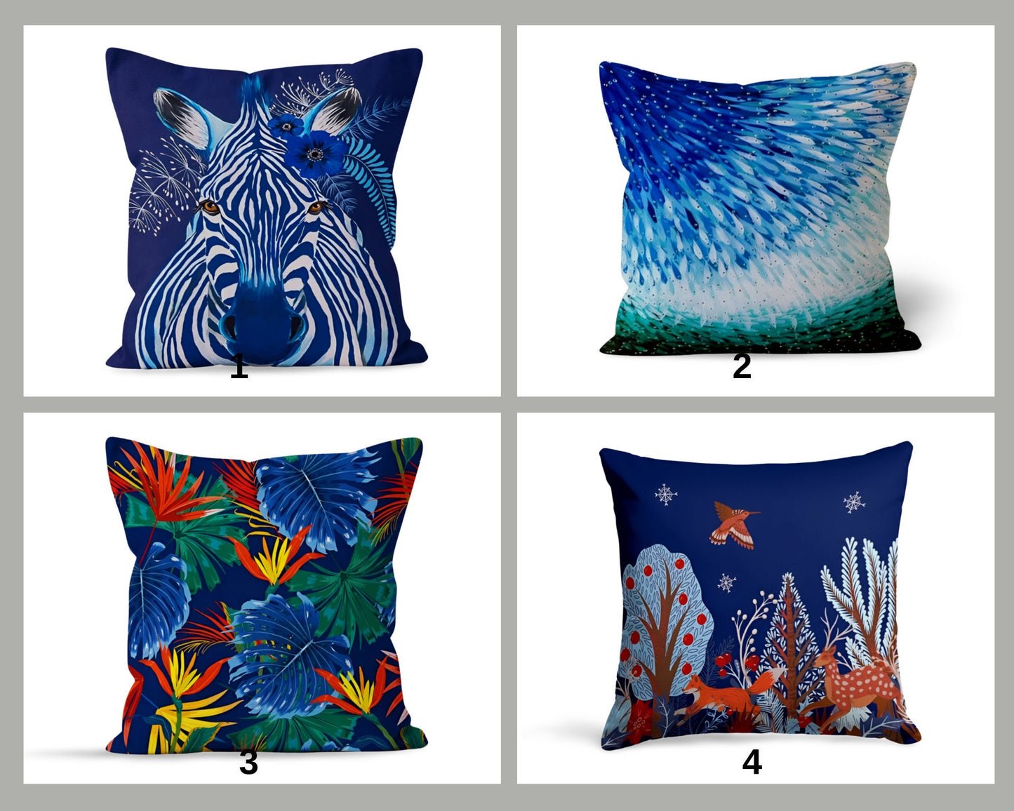 Navy Blue Modern Zebra Cushion Cover