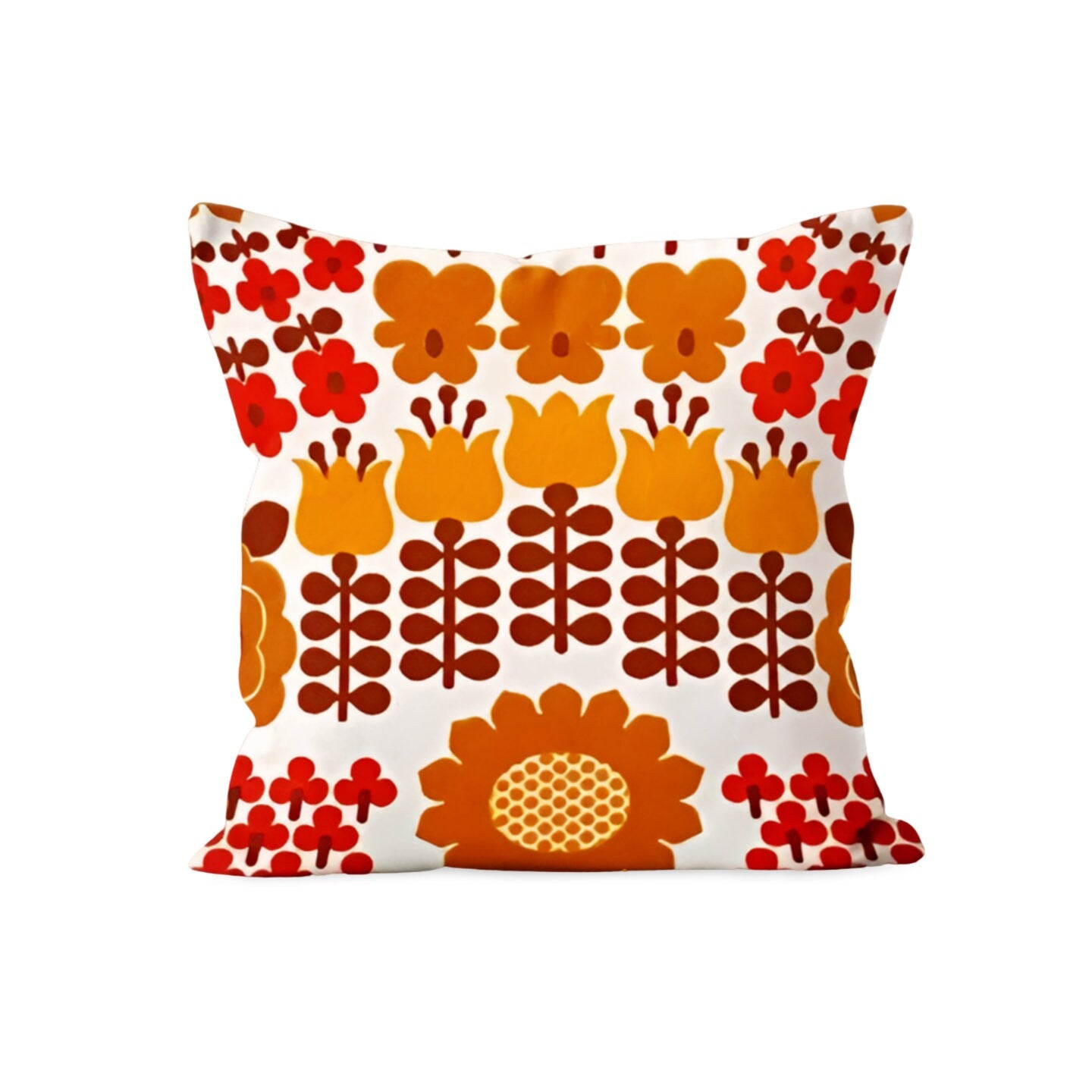 Orange Floral Ethnic Elephant Cushion Cover
