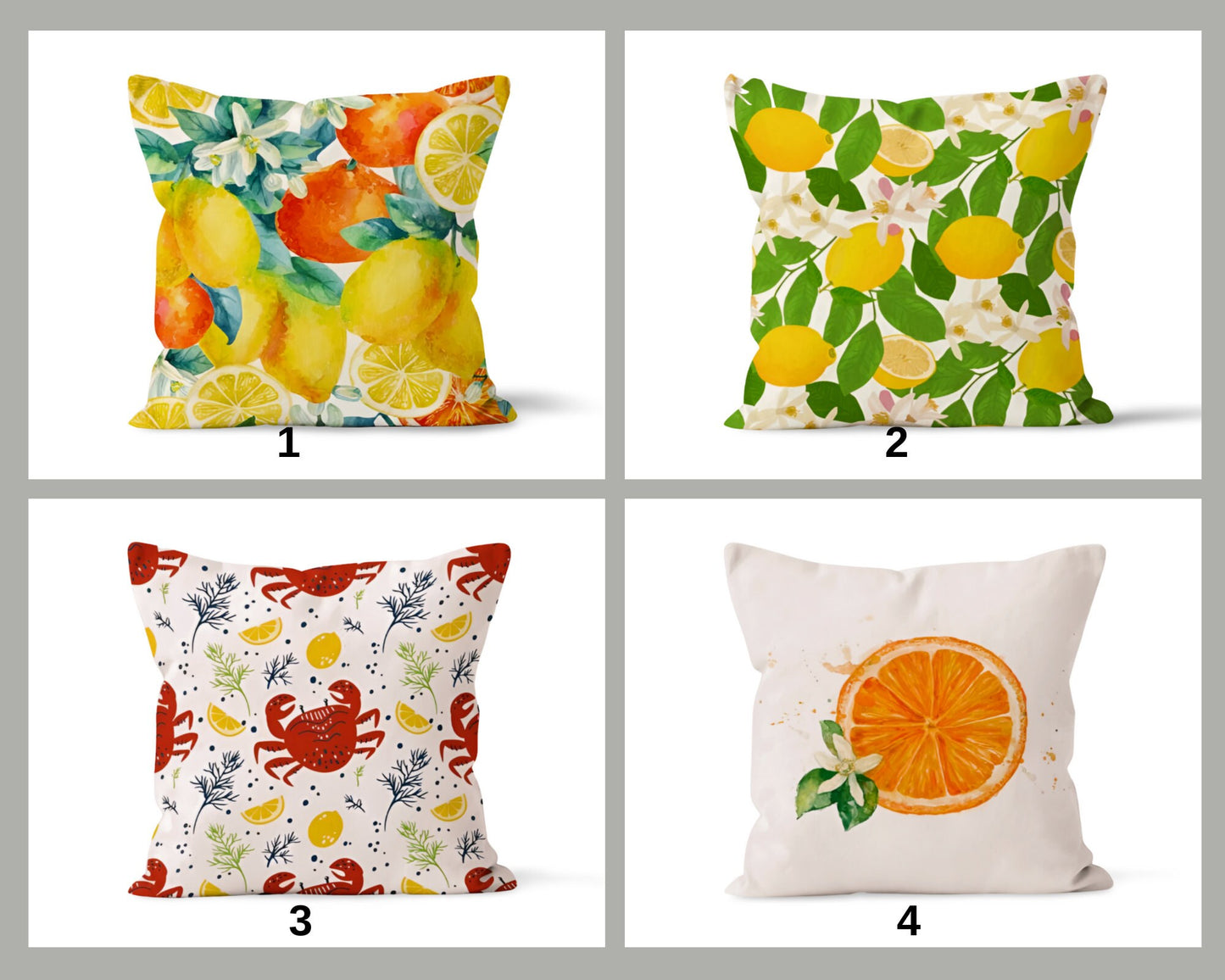 Yellow Lemons Cushion Cover, Crabs Nautical Summer Home Decor