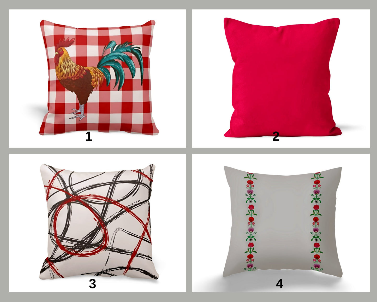 Rooster Gingham Cushion Cover, Farmhouse Country Kitchen Decor