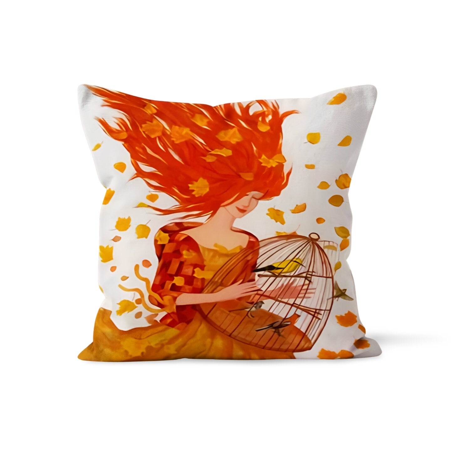 Orange Floral Ethnic Elephant Cushion Cover