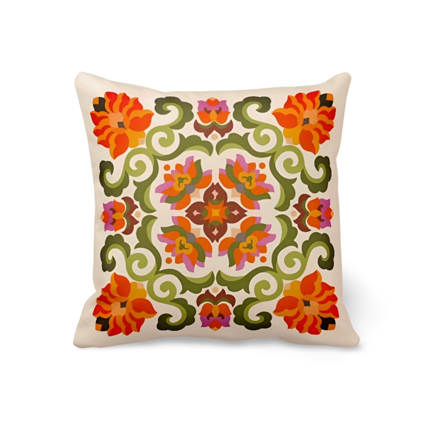 Orange Floral Ethnic Elephant Cushion Cover