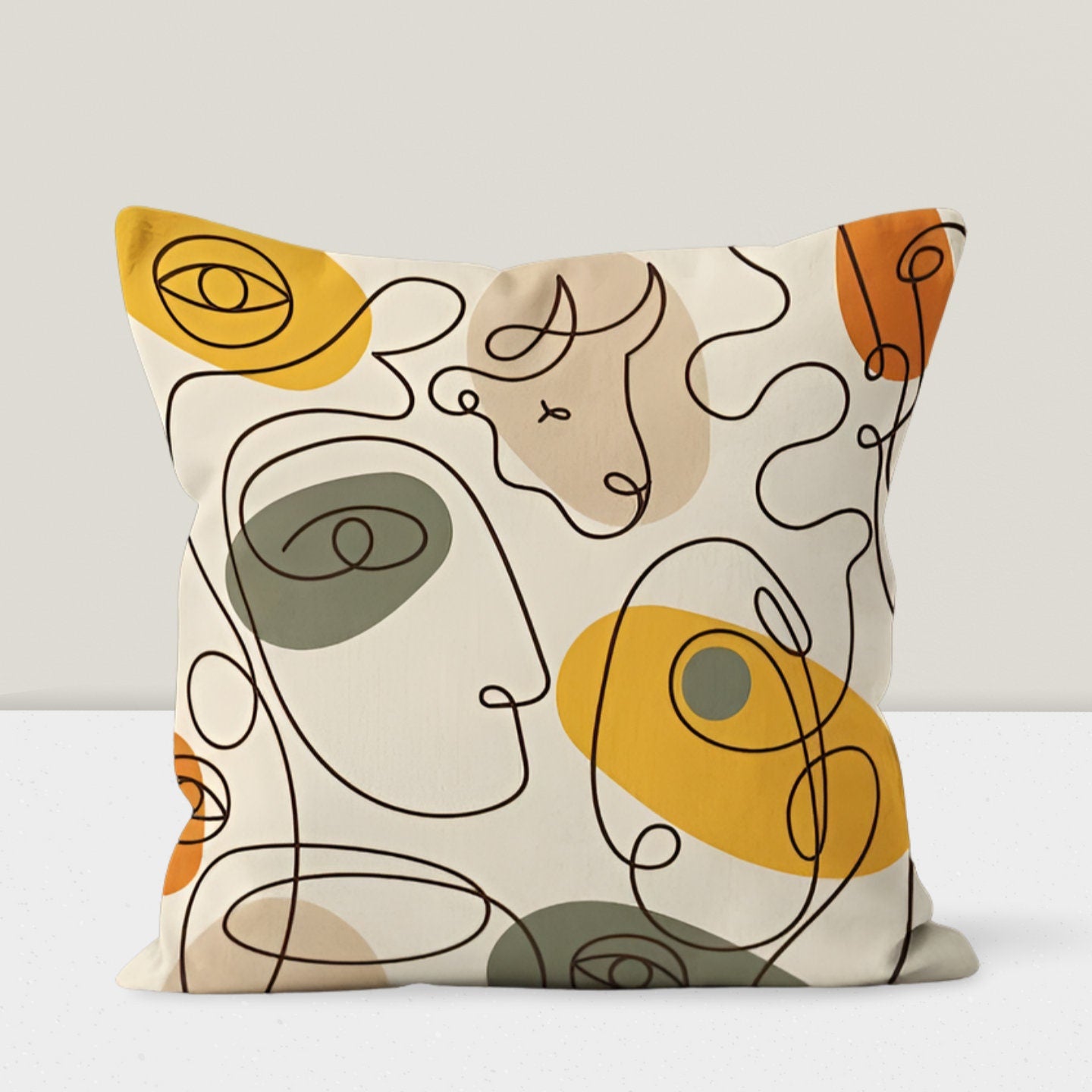 Abstract One Line Drawing Mid Century Modern Cushion Cover