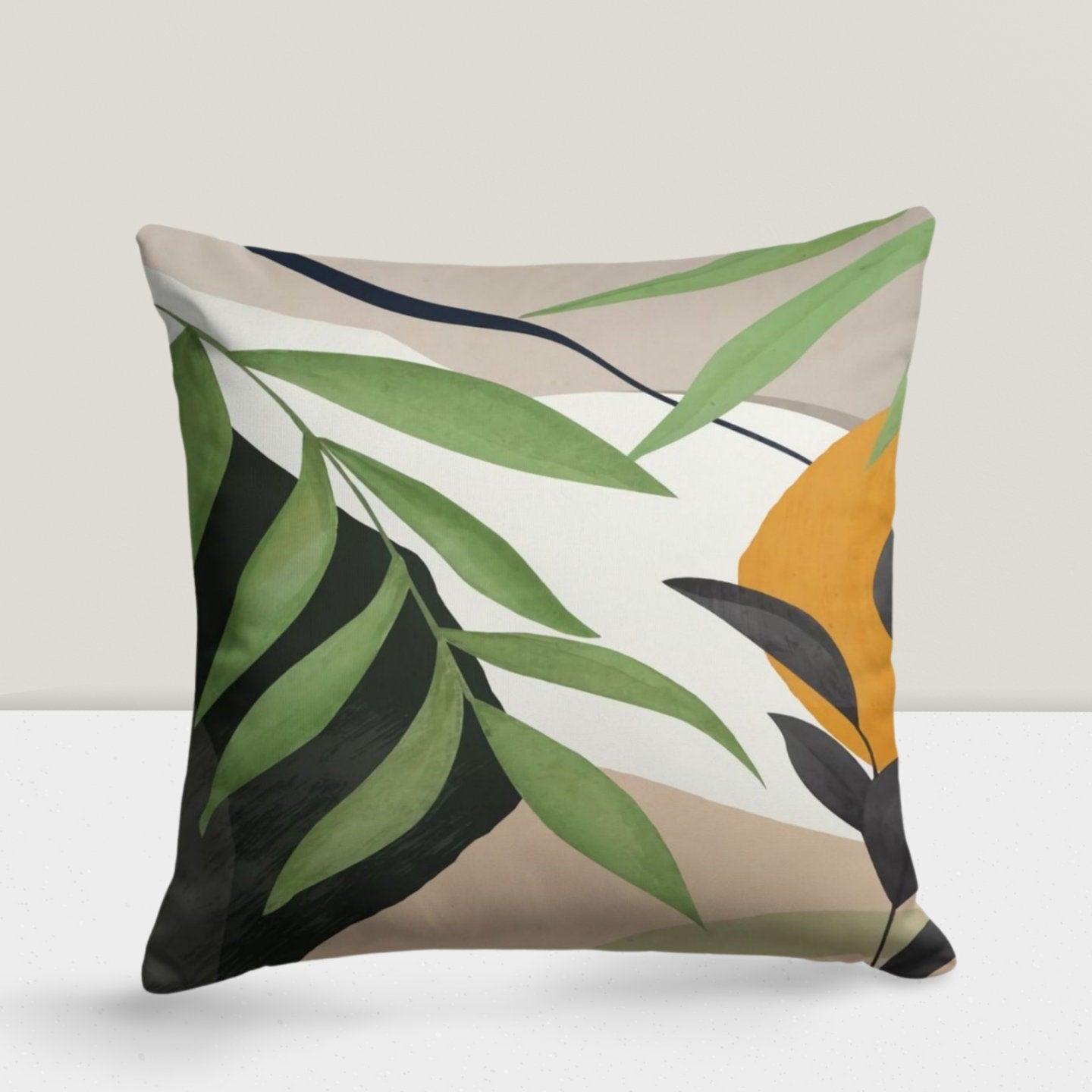Abstract Monstera Green Floral Boho Cushion Cover