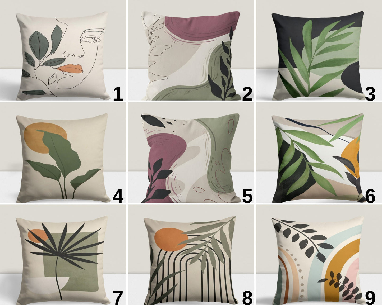 Abstract Monstera Green Floral Boho Cushion Cover