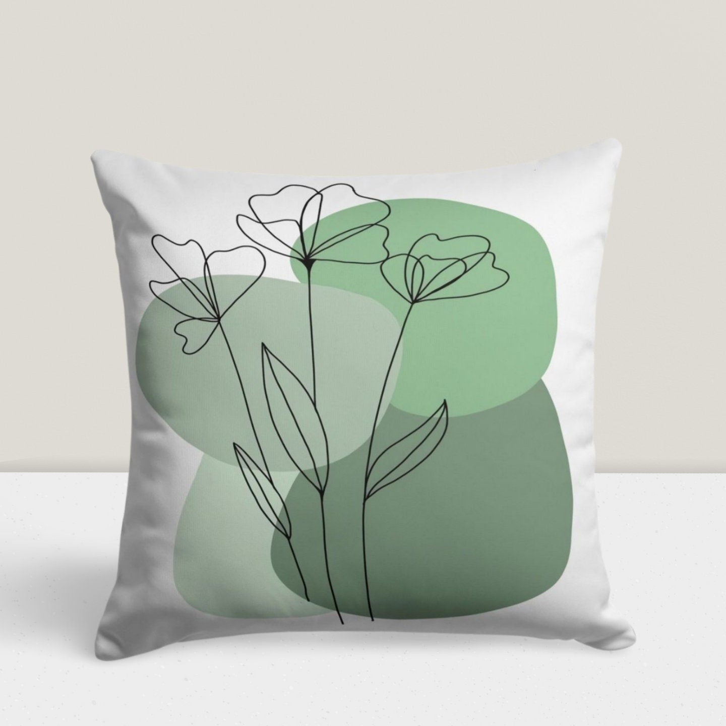 One Stroke Drawing Boho Abstract Floral Cushion Cover