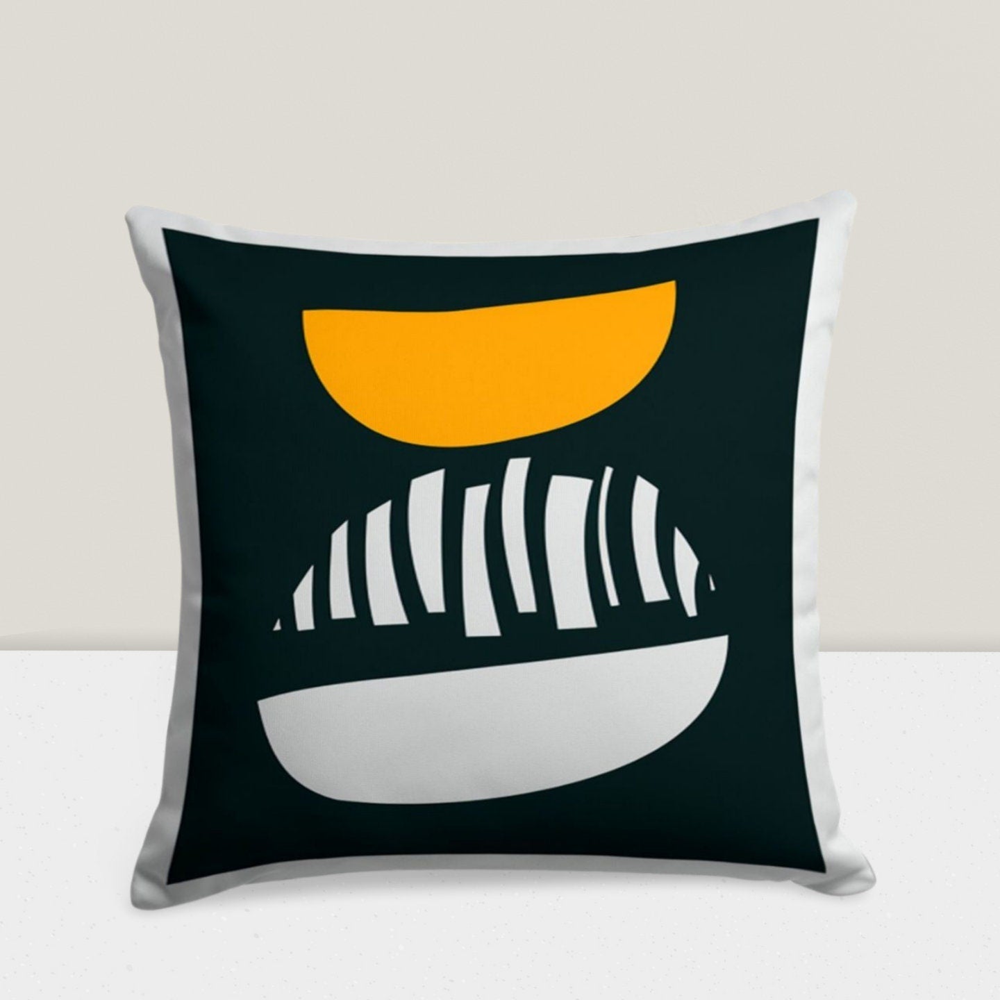 Black and Mustard Geometric Abstract Cushion Cover