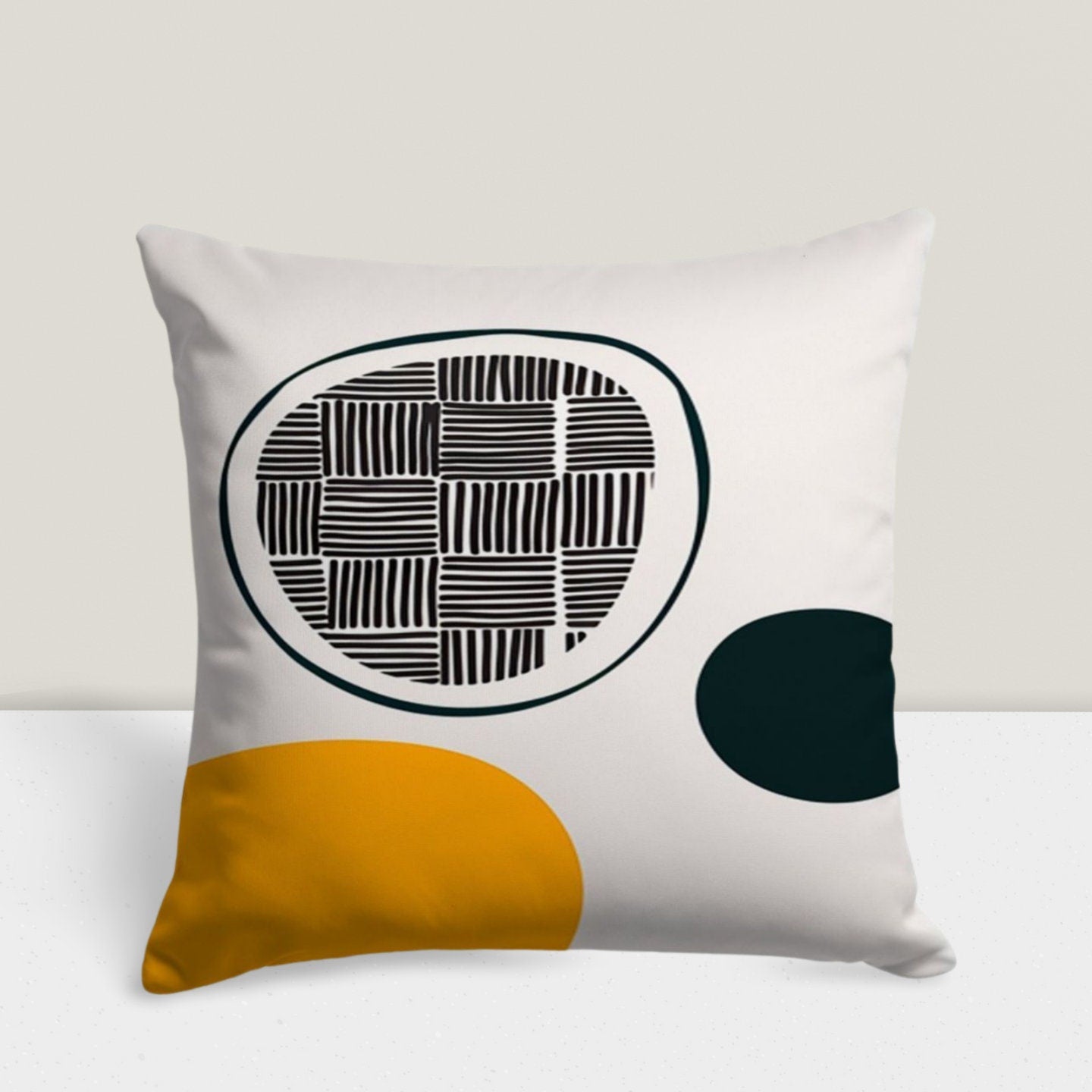 Black and Mustard Geometric Abstract Cushion Cover