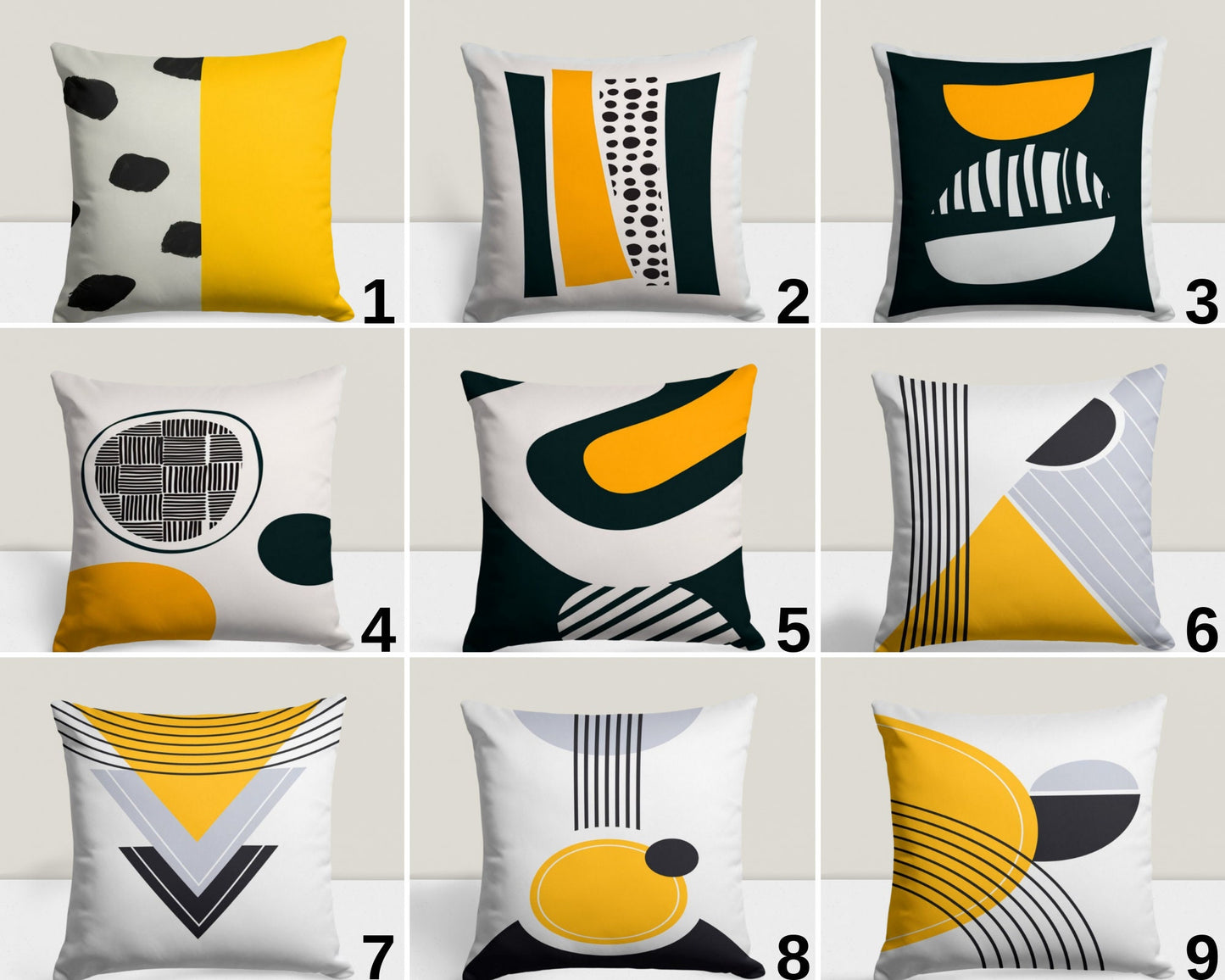 Black and Mustard Geometric Abstract Cushion Cover