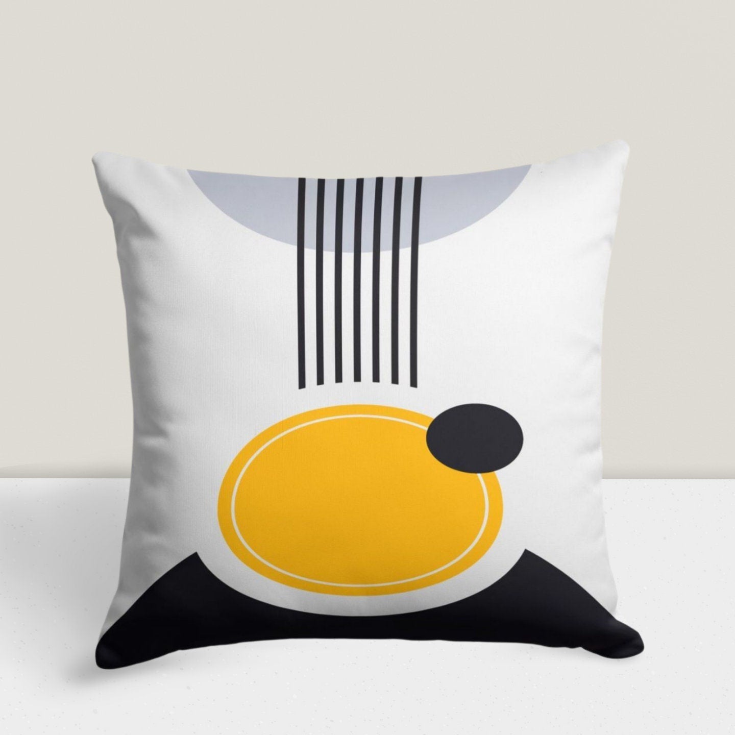 Black and Mustard Geometric Abstract Cushion Cover