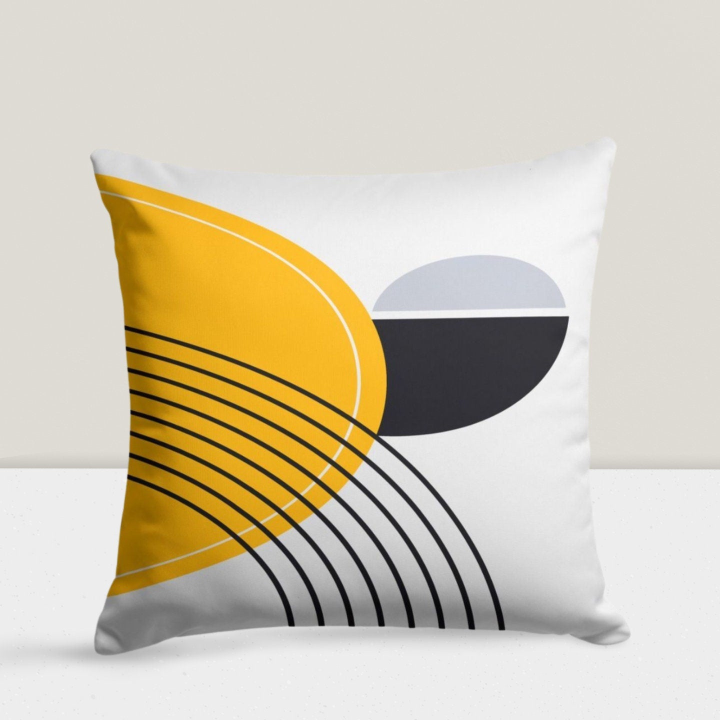 Black and Mustard Geometric Abstract Cushion Cover