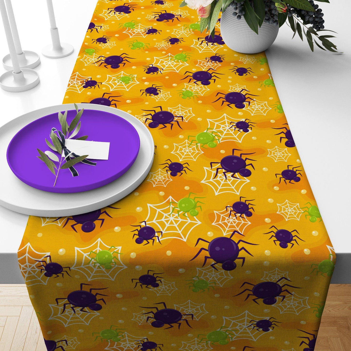 Spooky Spider Bat Halloween Table Runner